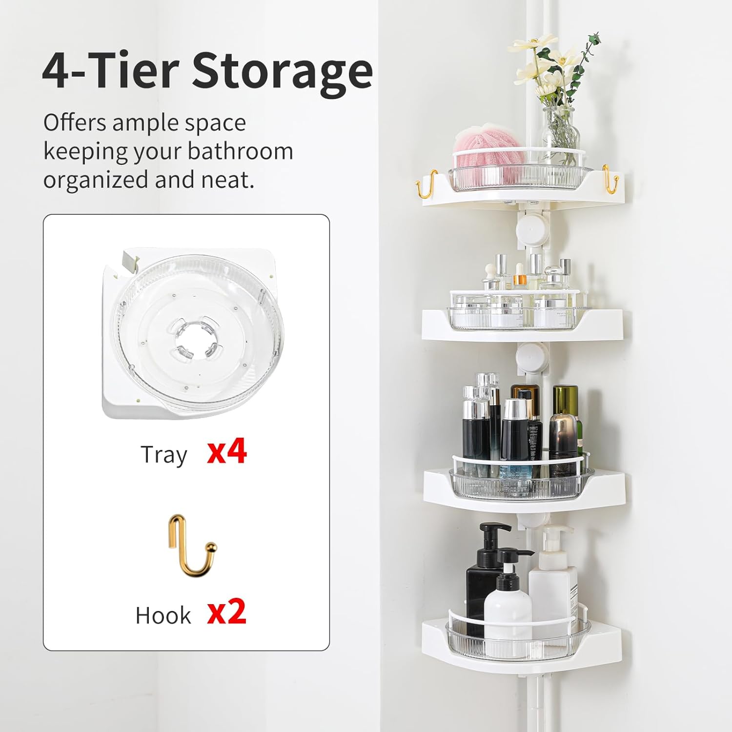 Shuang Qing 4-Tier Rotating Shower Caddy with Safety Guardrail