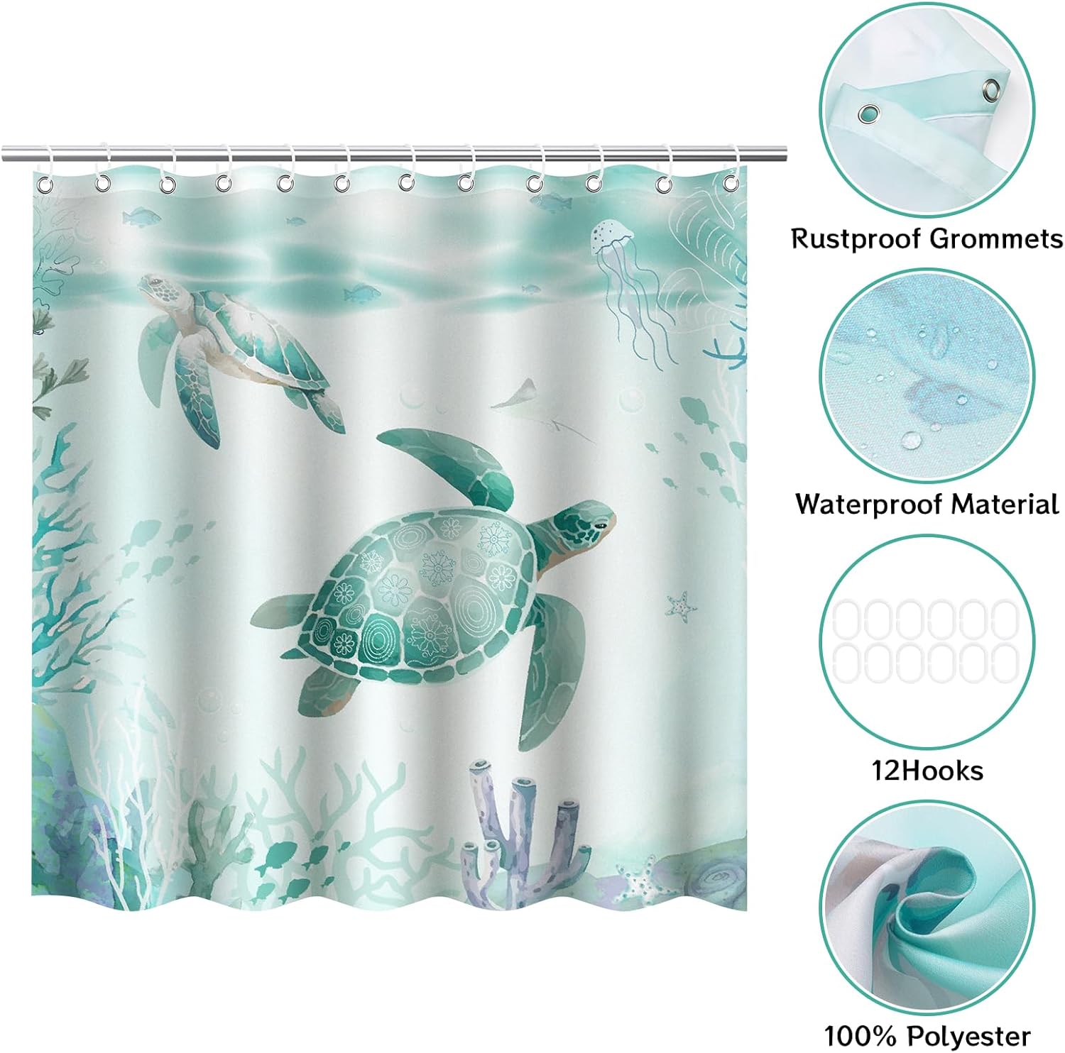 LSYDCARM Sea Turtle Shower Curtain 71x71 Waterproof