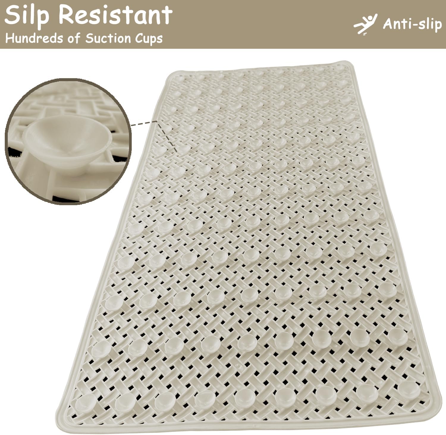 Fnnezkn Non-Slip Bathtub Mat with Suction Cups and Drain Holes
