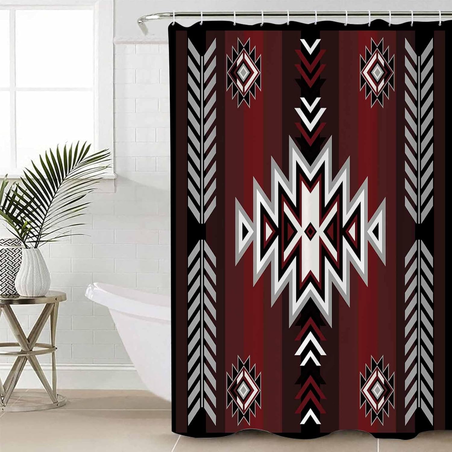 ZOE GARDEN Red Black Aztec Shower Curtain Set