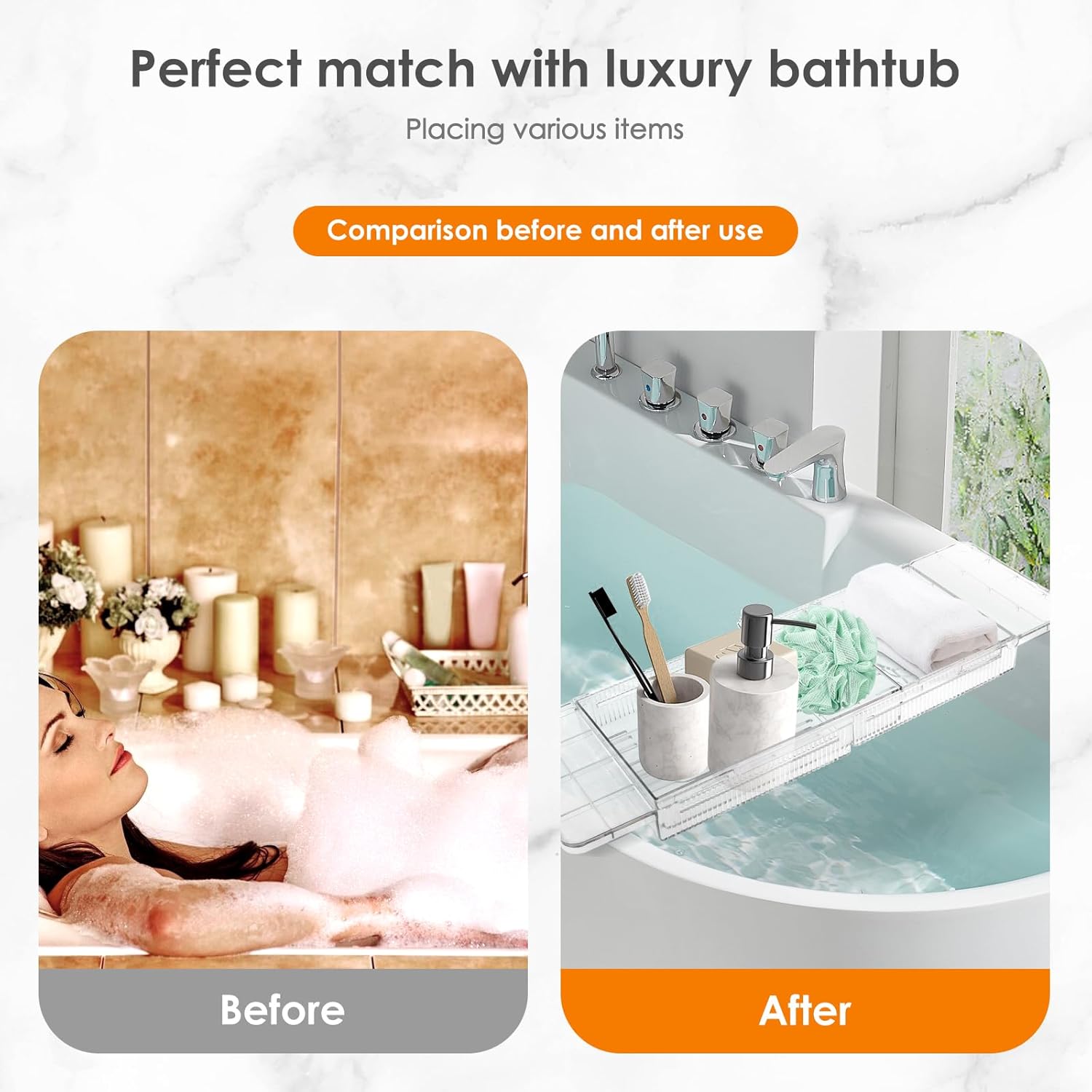 Adjustable Clear Bathtub Caddy Tray for Home