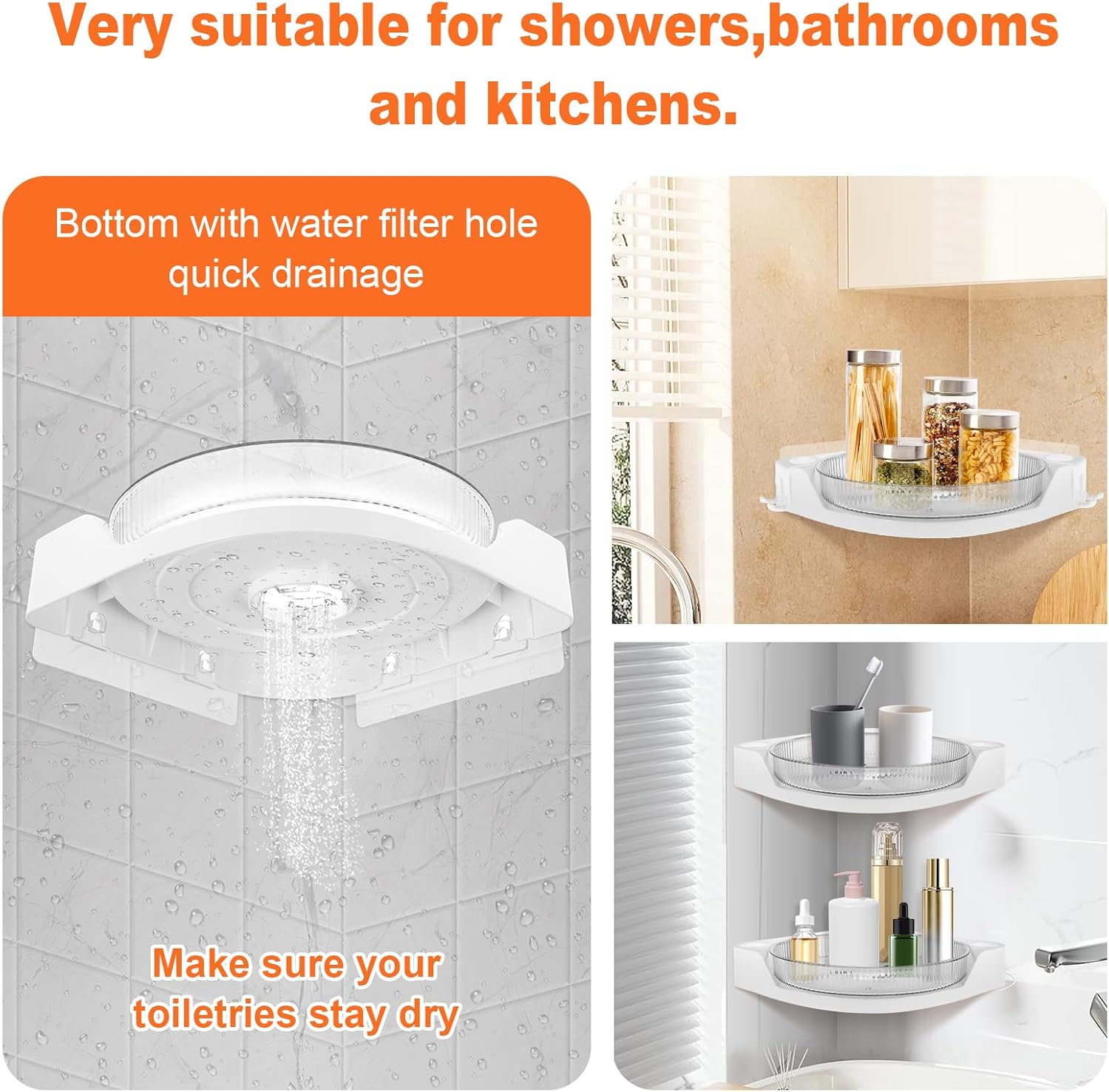360 Rotating Corner Shower Caddy with Drainage