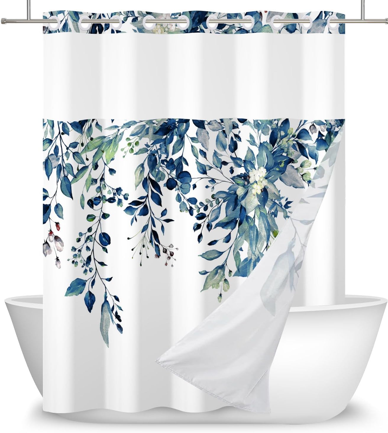 DASHAN Leaf Shower Curtain Set 71x74 with Snap-In Liner