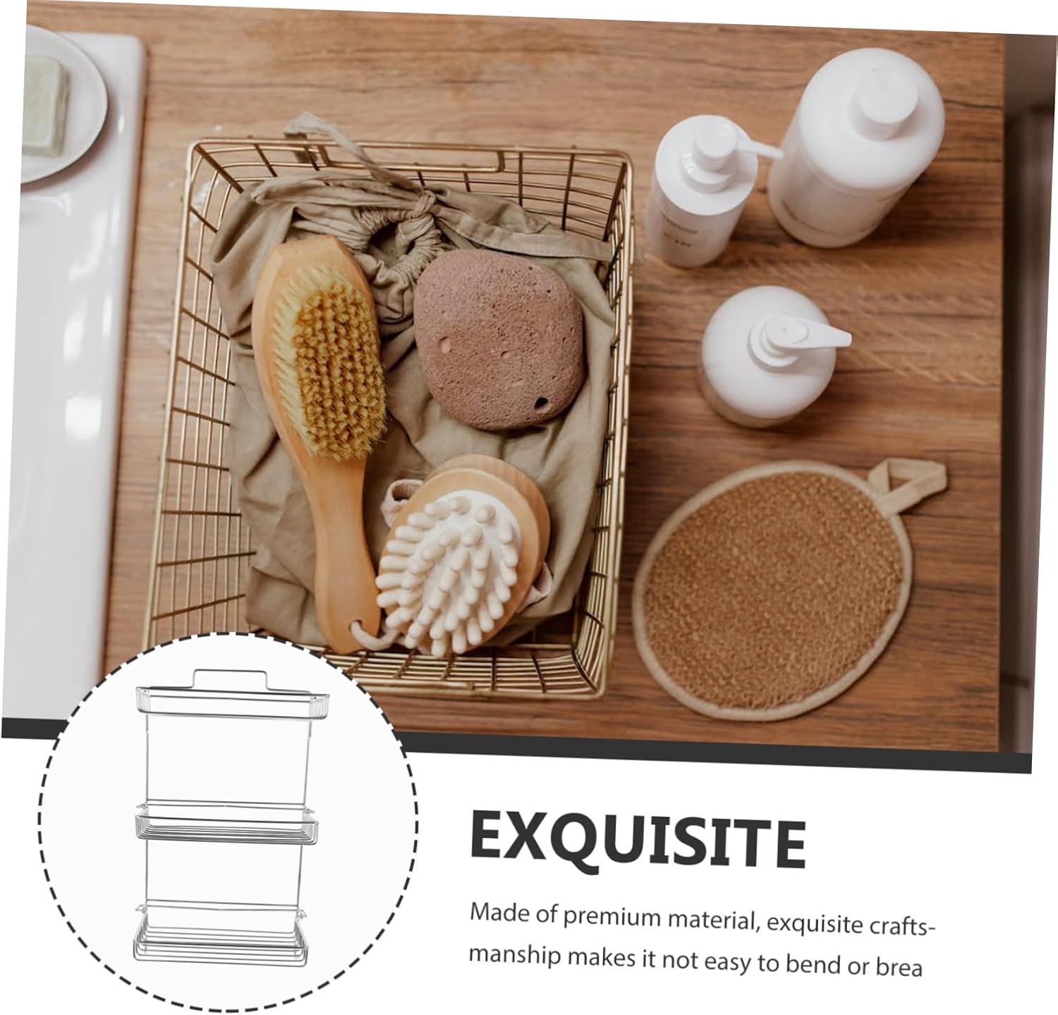 FONDOTIN Adhesive Shower Rack Stainless Steel Wall Shelf