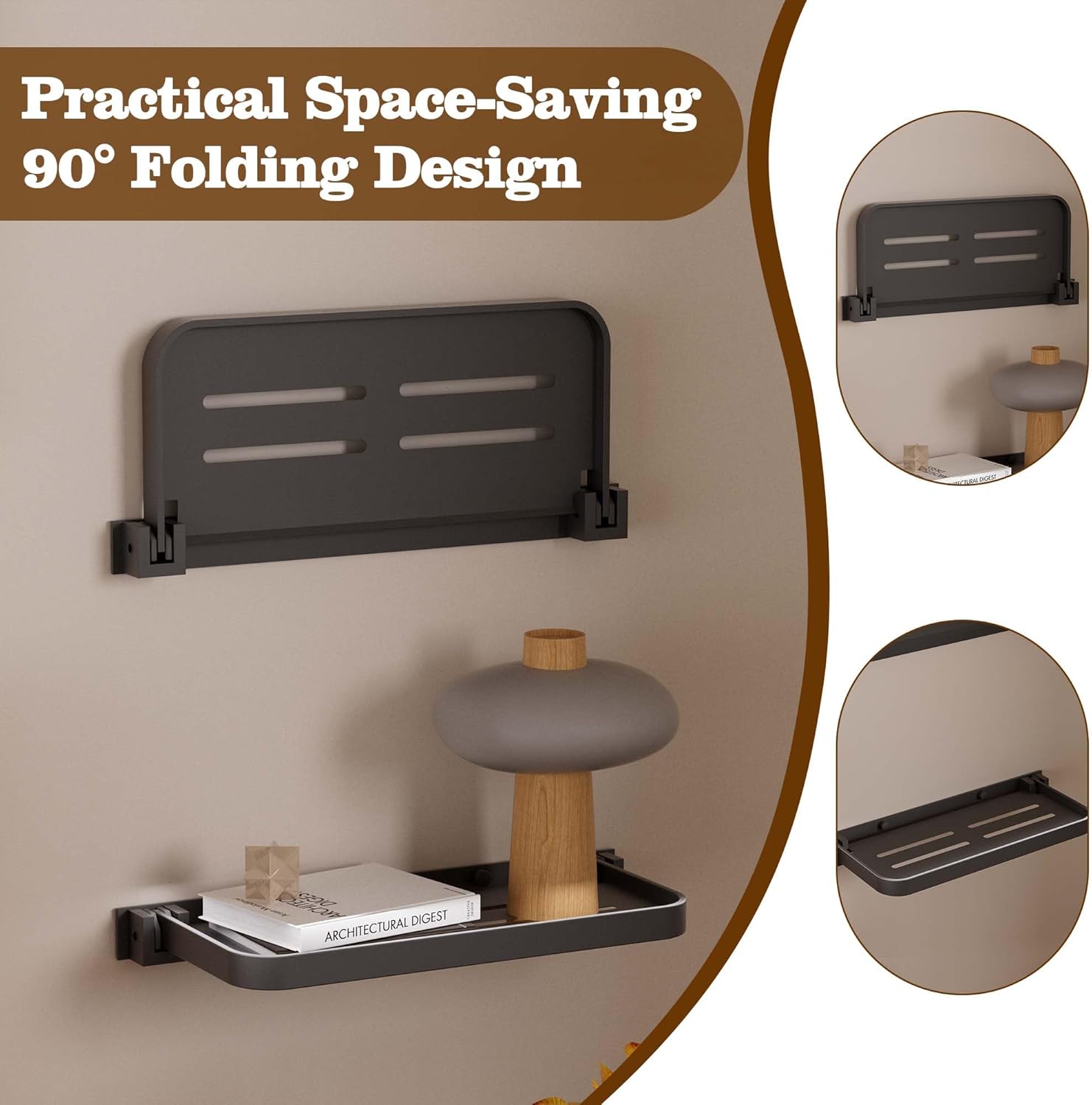 2 Pack Folding Wall Shelf for Bathroom Waterproof Aluminum 12 Inch Grey