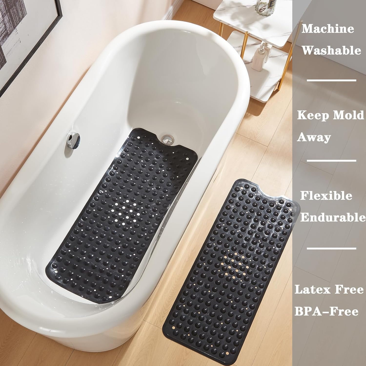 Yanzifly Extra Large Non-Slip Silicone Bath Mat - Black