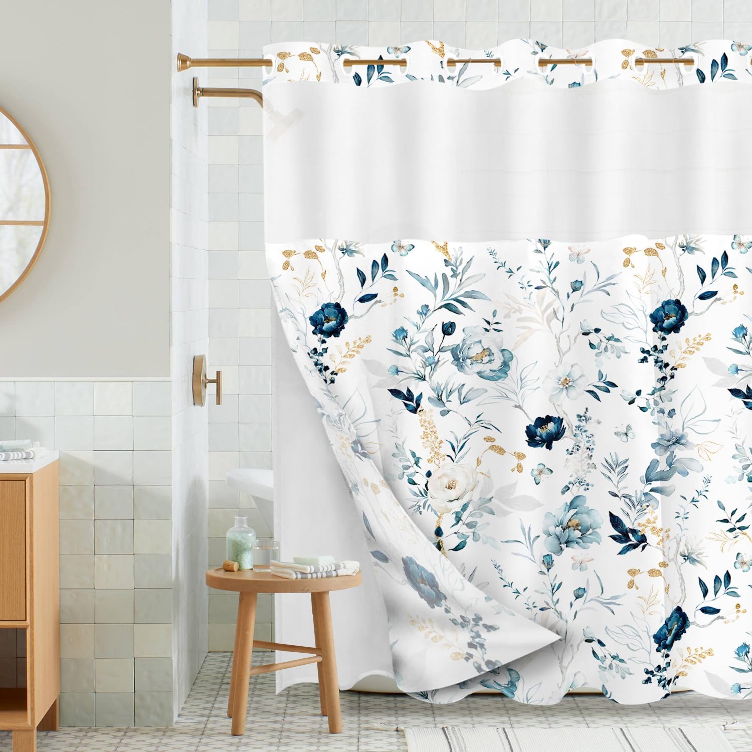 Tititex No Hooks Snap-in Liner Shower Curtain 72x72