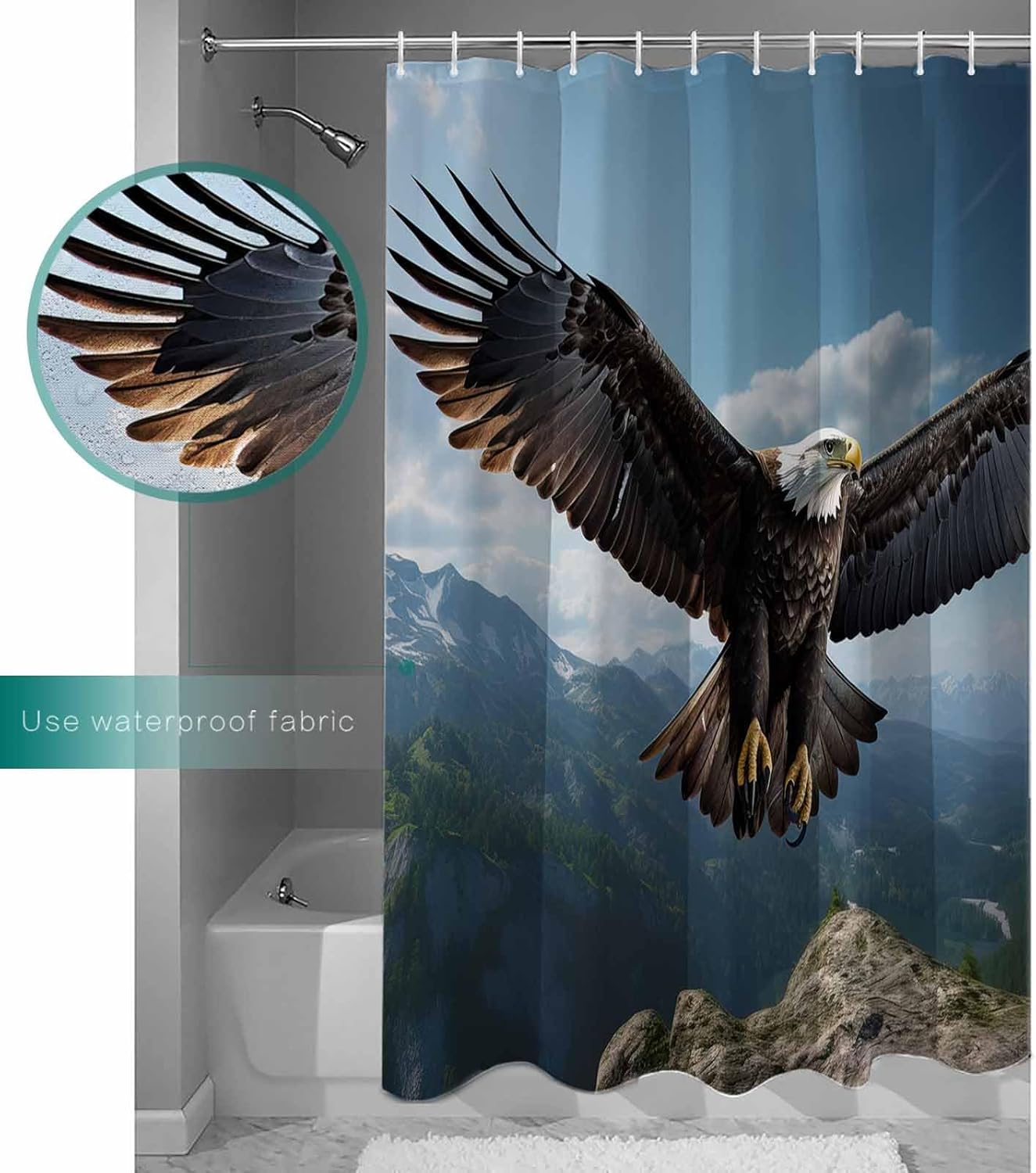 Eagle Shower Curtain Set with Hooks 72x72 Inches Waterproof