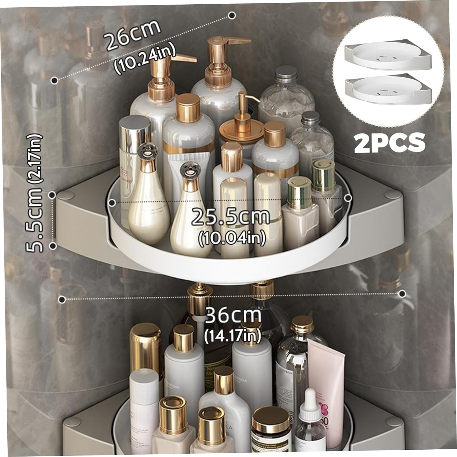 CUCUFA Corner Shower Caddy 2PCS 360 Rotating Organizer