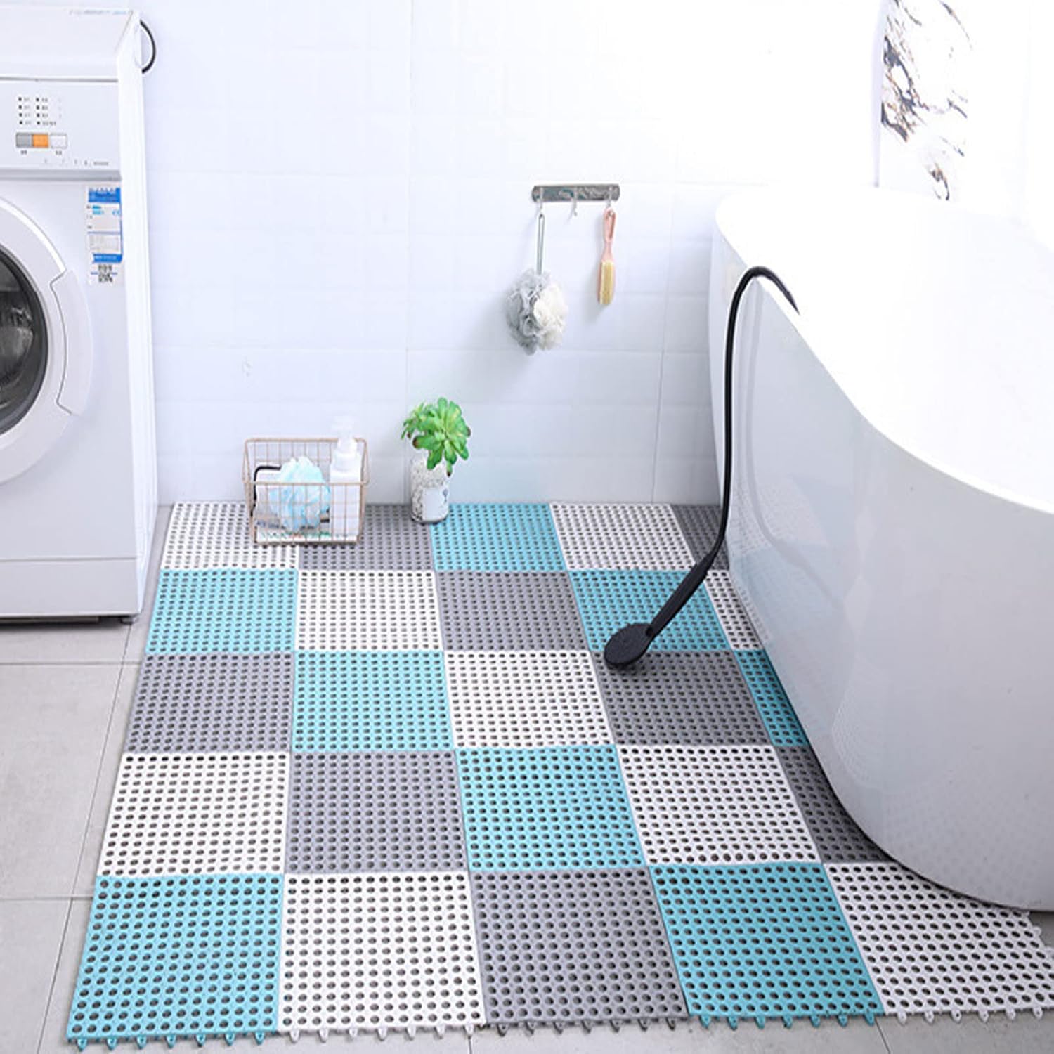 HUHJYUGE Non-Slip Square Shower Mat 12x12in with Drain Holes and Interlocking Design