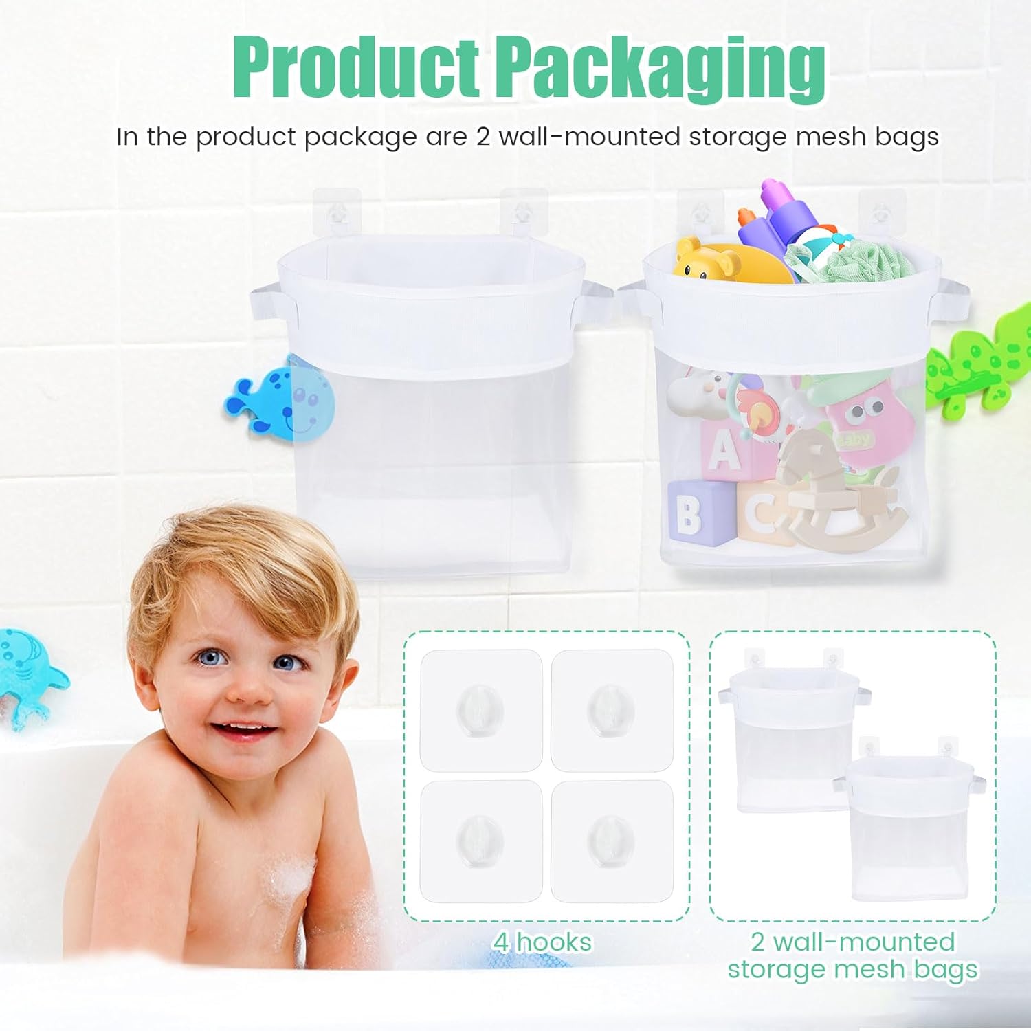 LYDODOKA 2Pcs Bath Toy Storage Holder with 4 Hooks