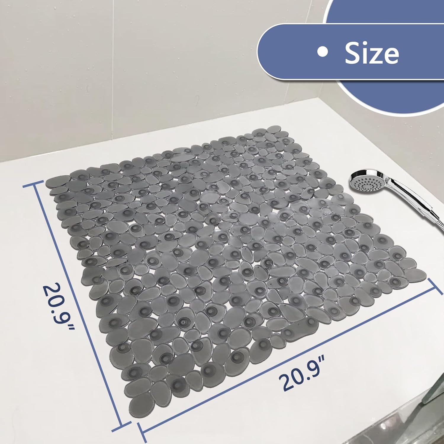 DONEHOS Translucent Grey 21x21 Inch Non-Slip Shower Mat