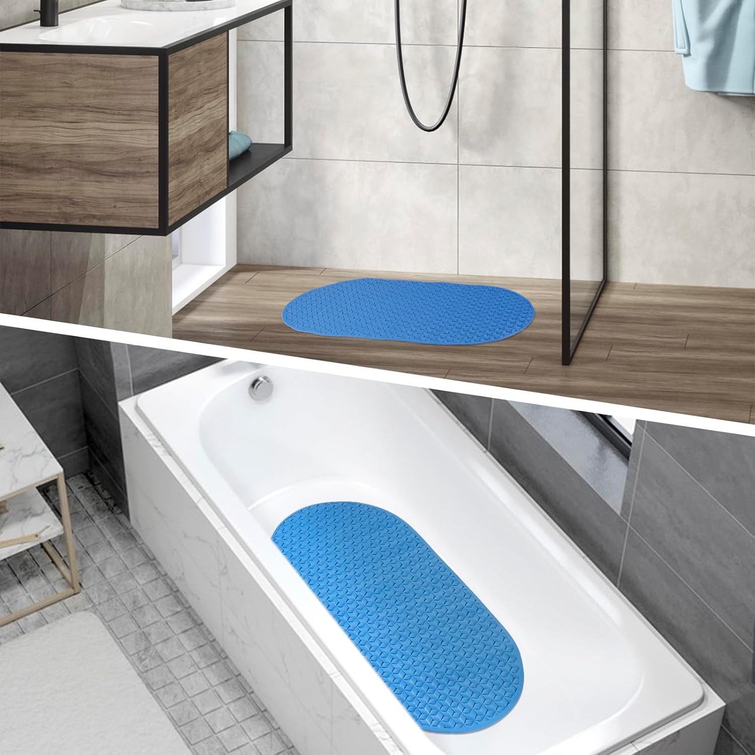 SELIBRE Oval Shower Mat with Suction Cups Blue 275x155