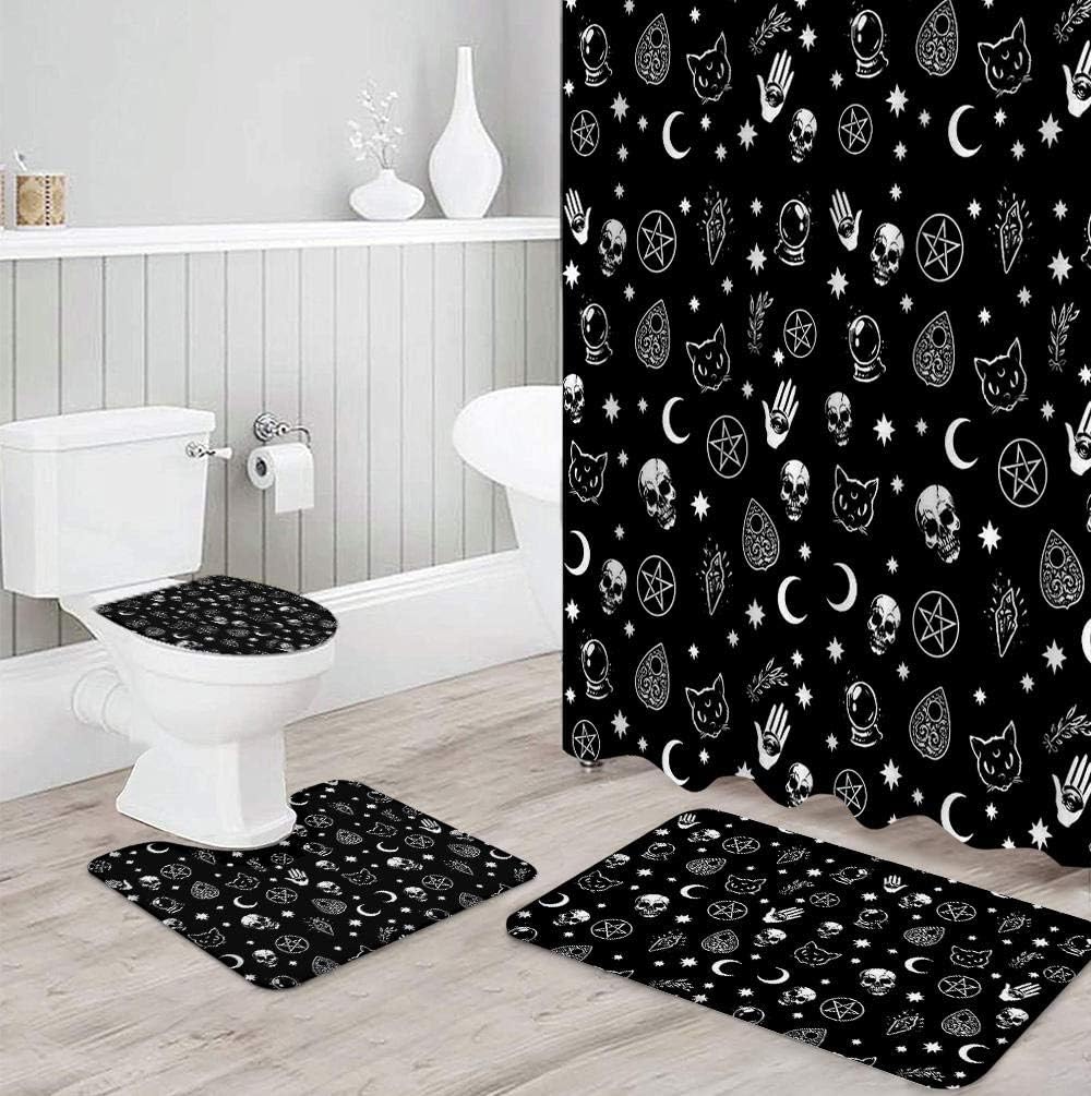 Uphome Black Bath Mat with Gothic Skull Moon Print