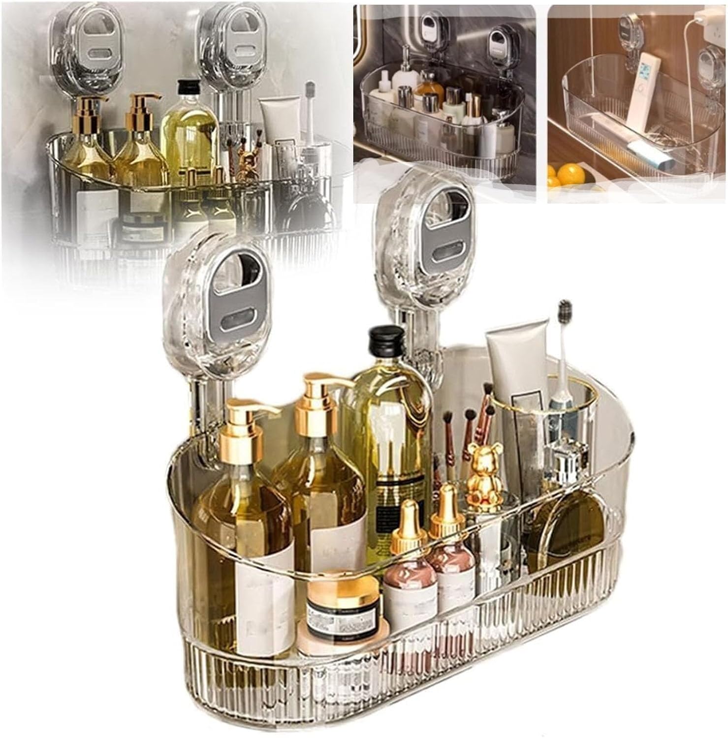 LINJIAOMG No-Drill Suction Storage Box Clear