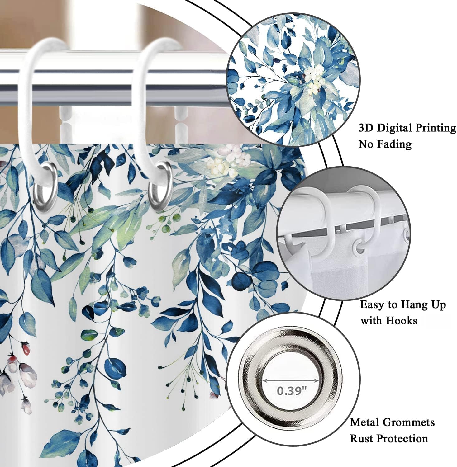 Eucalyptus Leaf Shower Curtain with 12 Hooks 1