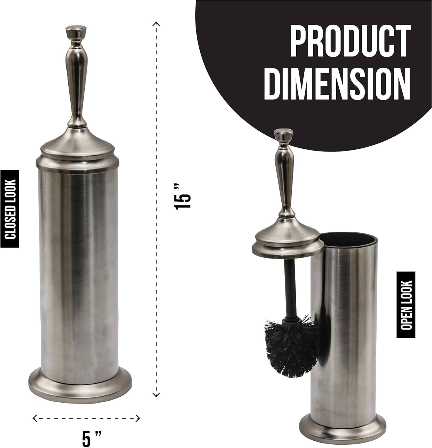Splash Home Adora Toilet Brush with Holder - Satin Nickel 1