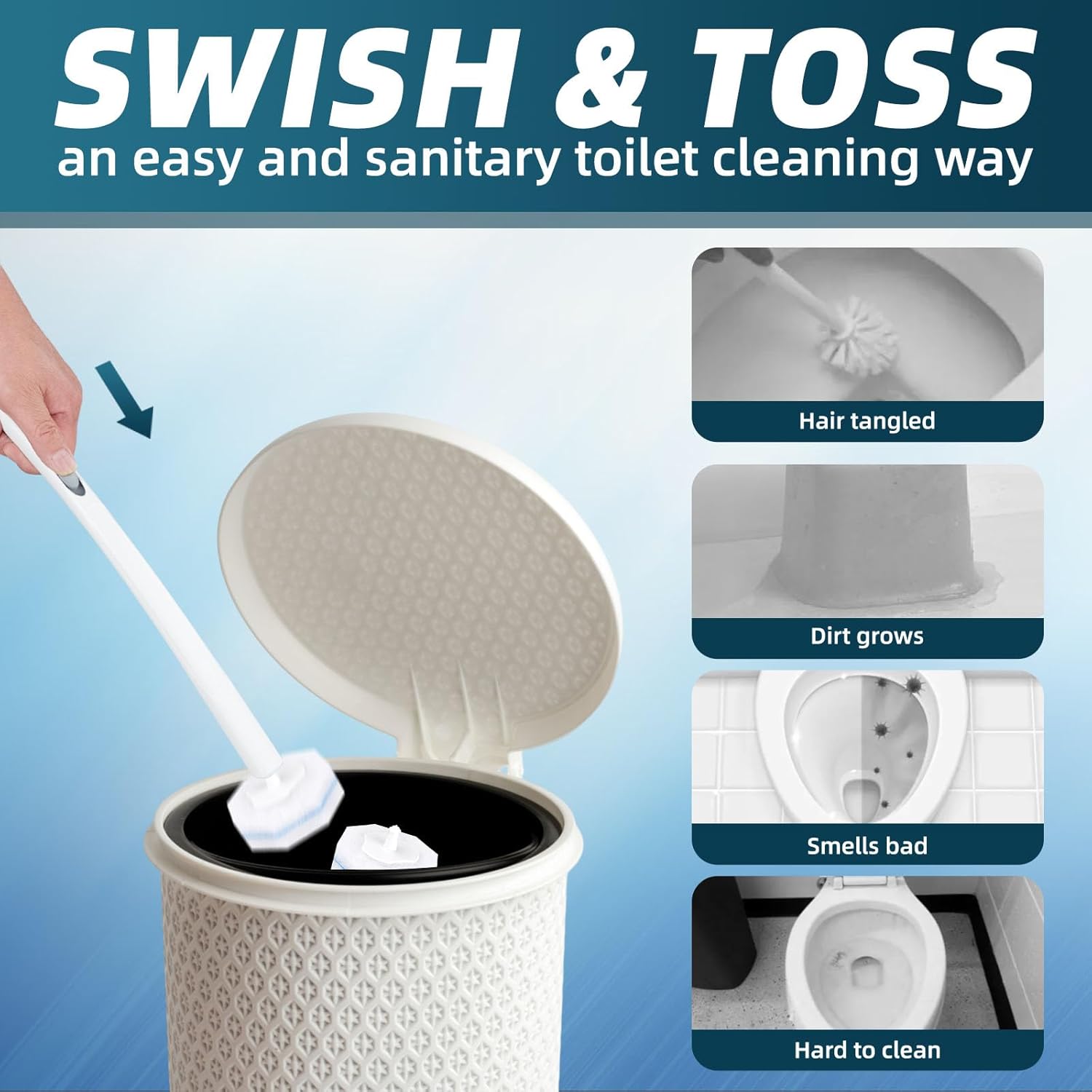 RLOW Disposable Toilet Brush Set with 20 Refills