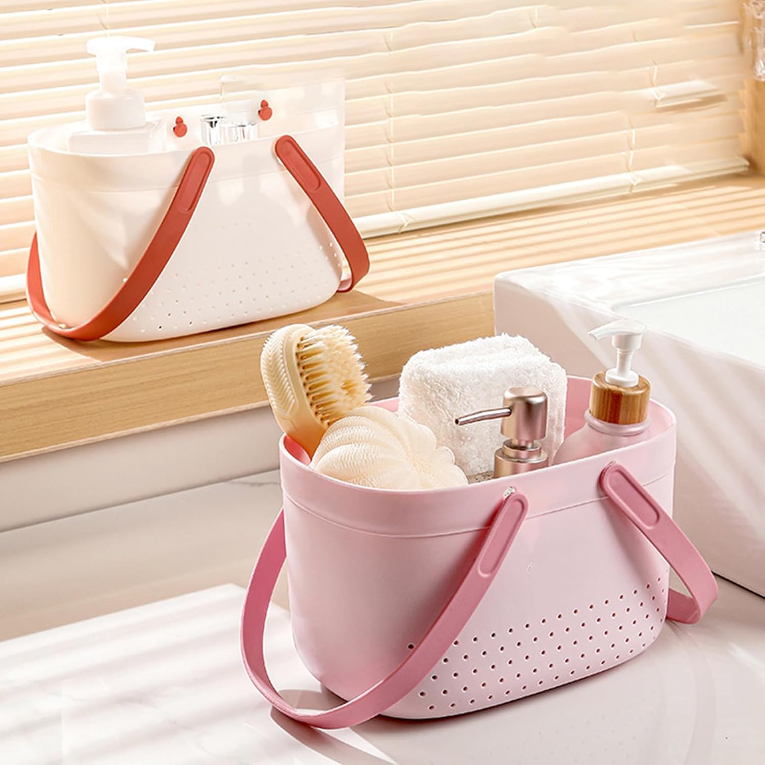 Multi-Scene Plastic Storage Basket with TPR Handle and Ventilated Design