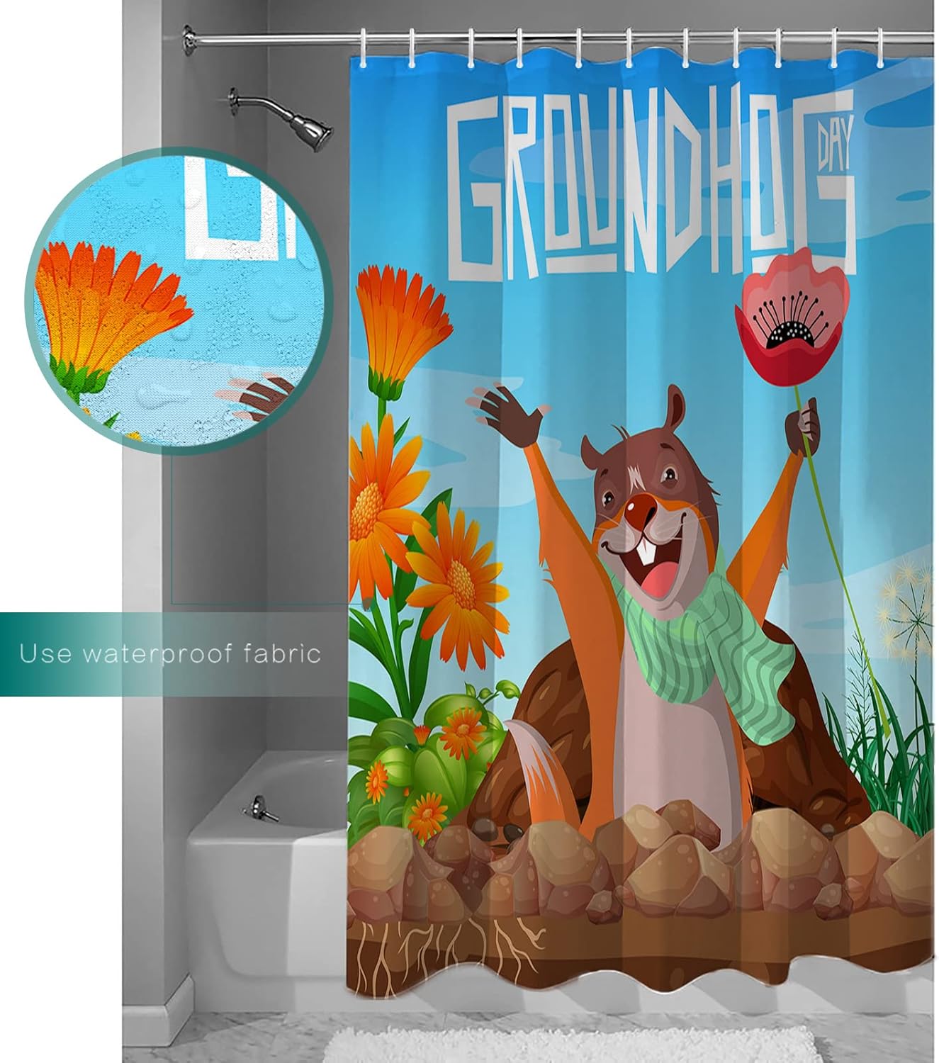 Groundhog Day Shower Curtain Set with Hook 60x72