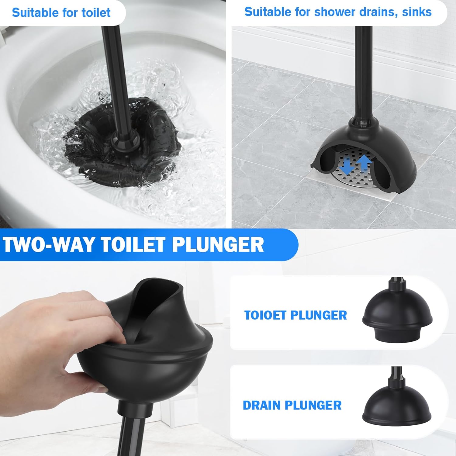 Trenti Toilet Plunger and Brush Set with Holder 2 Pack Black