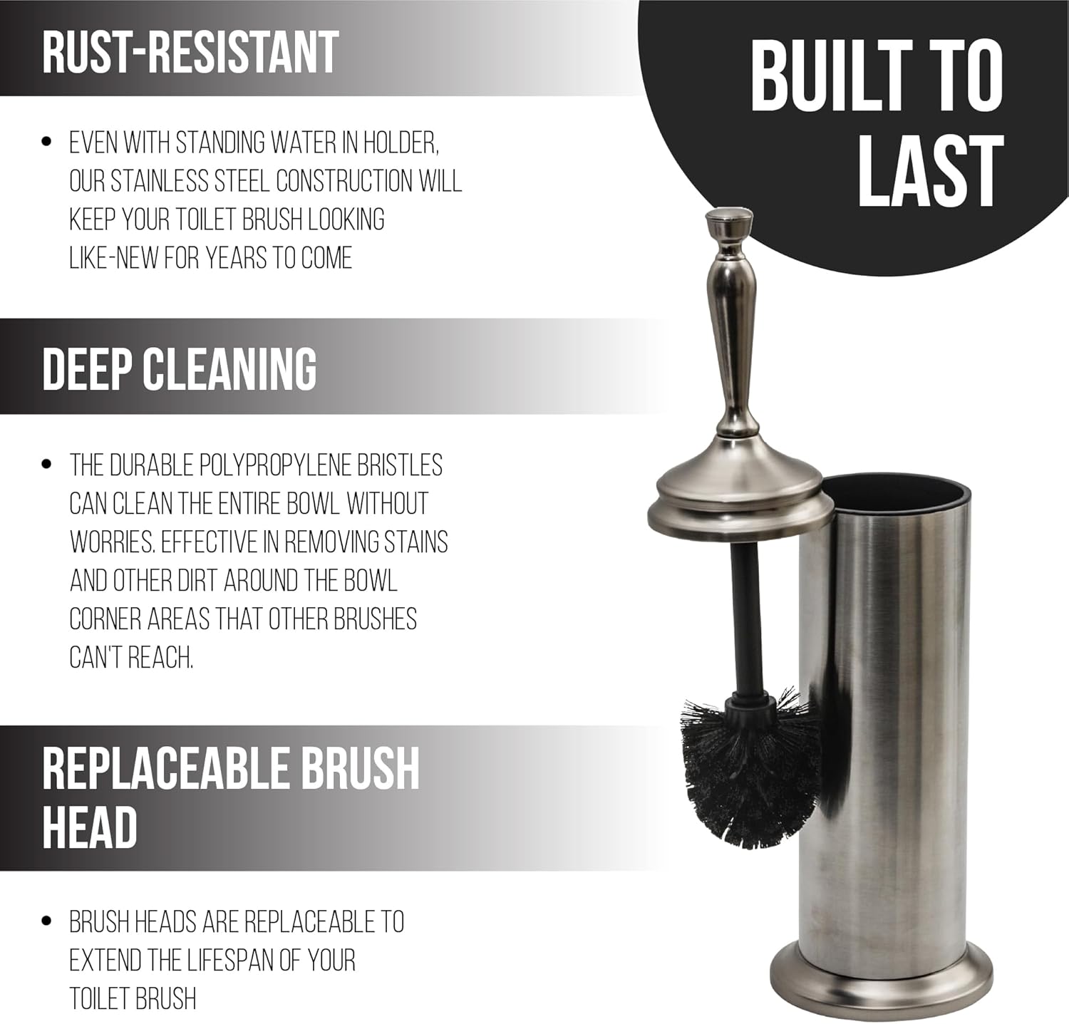 Splash Home Adora Toilet Brush with Holder - Satin Nickel 1