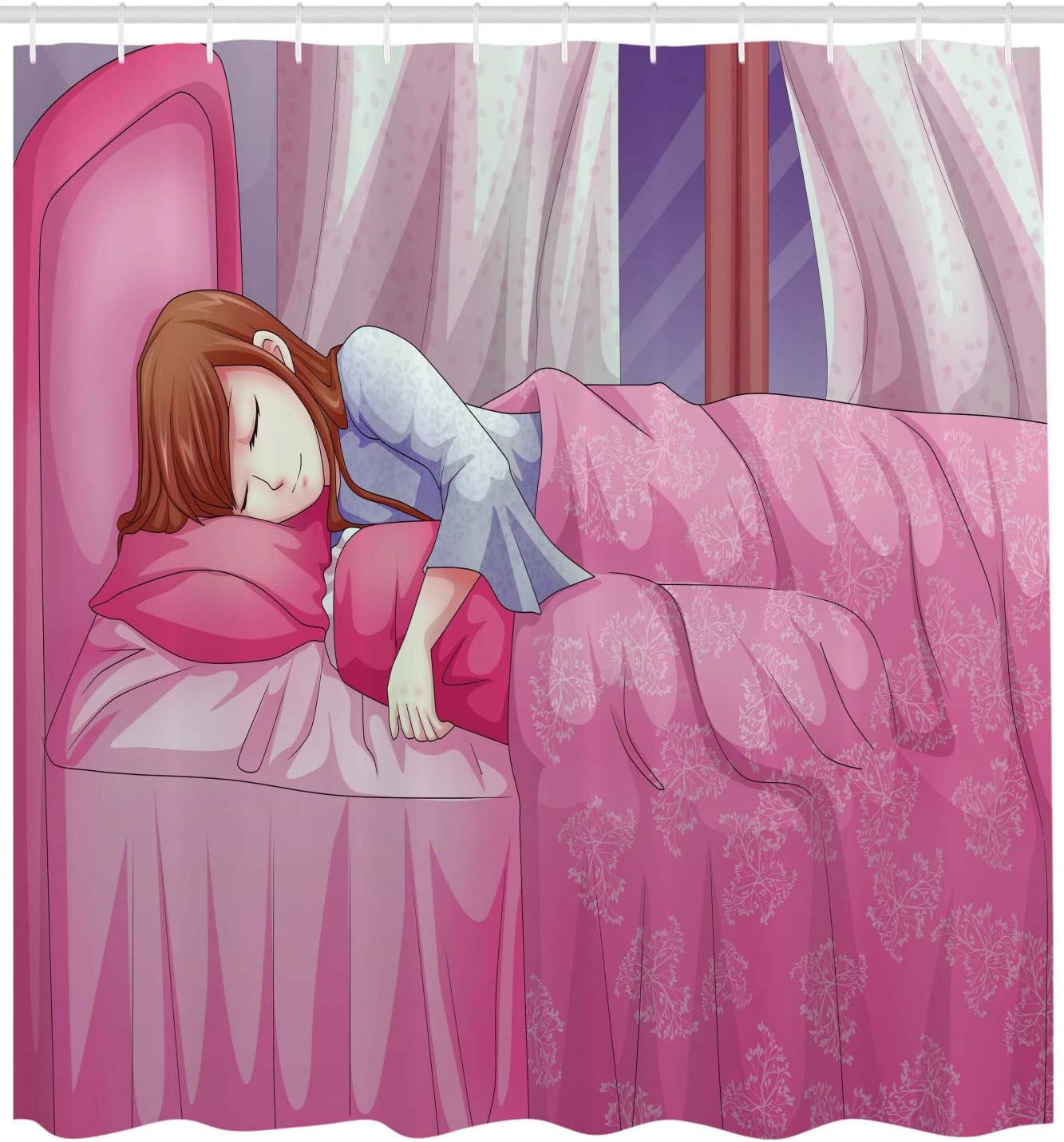 Ambesonne Anime Sleeping Girl Shower Curtain Set with Hooks