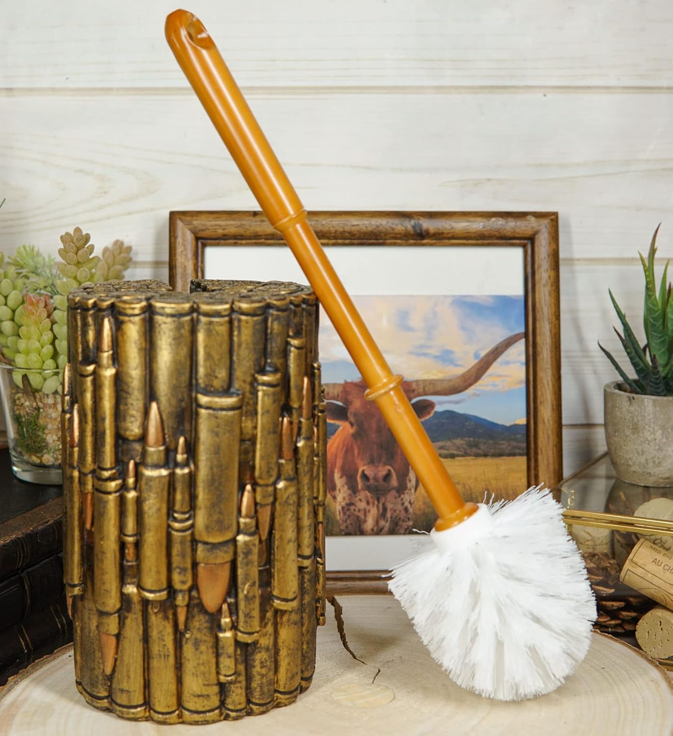 Ebros Gift Rustic Western Ammo Bullets Toilet Brush Set