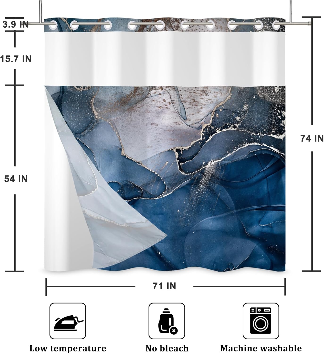 Baocicco Double Layer Blue Marble Shower Curtain Set