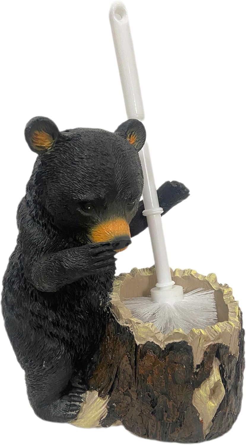 Whimsical Black Bear Toilet Brush Holder Set