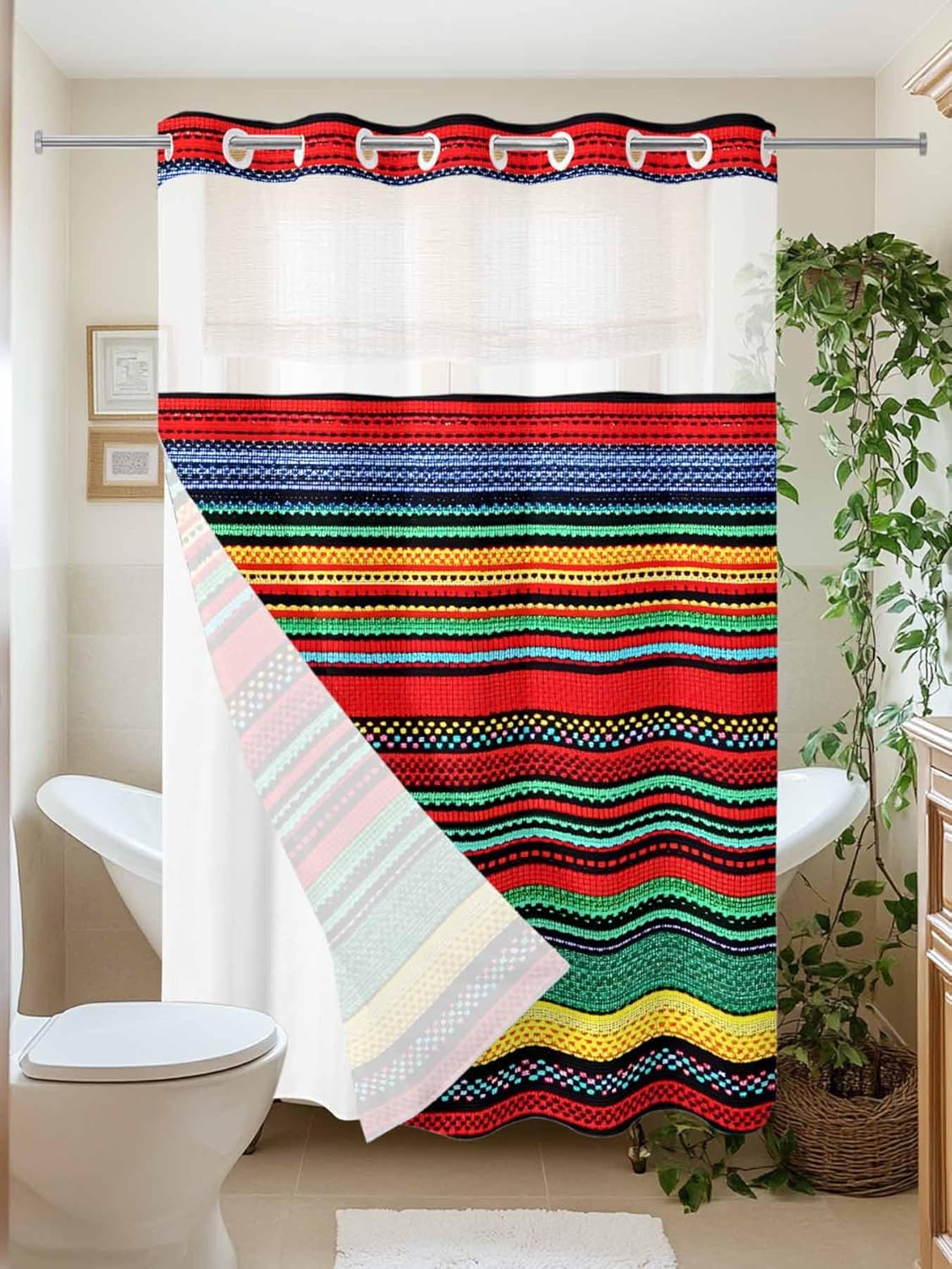 Eeijunphn No Hooks Shower Curtain Set 72x72in Abstract Mexico design
