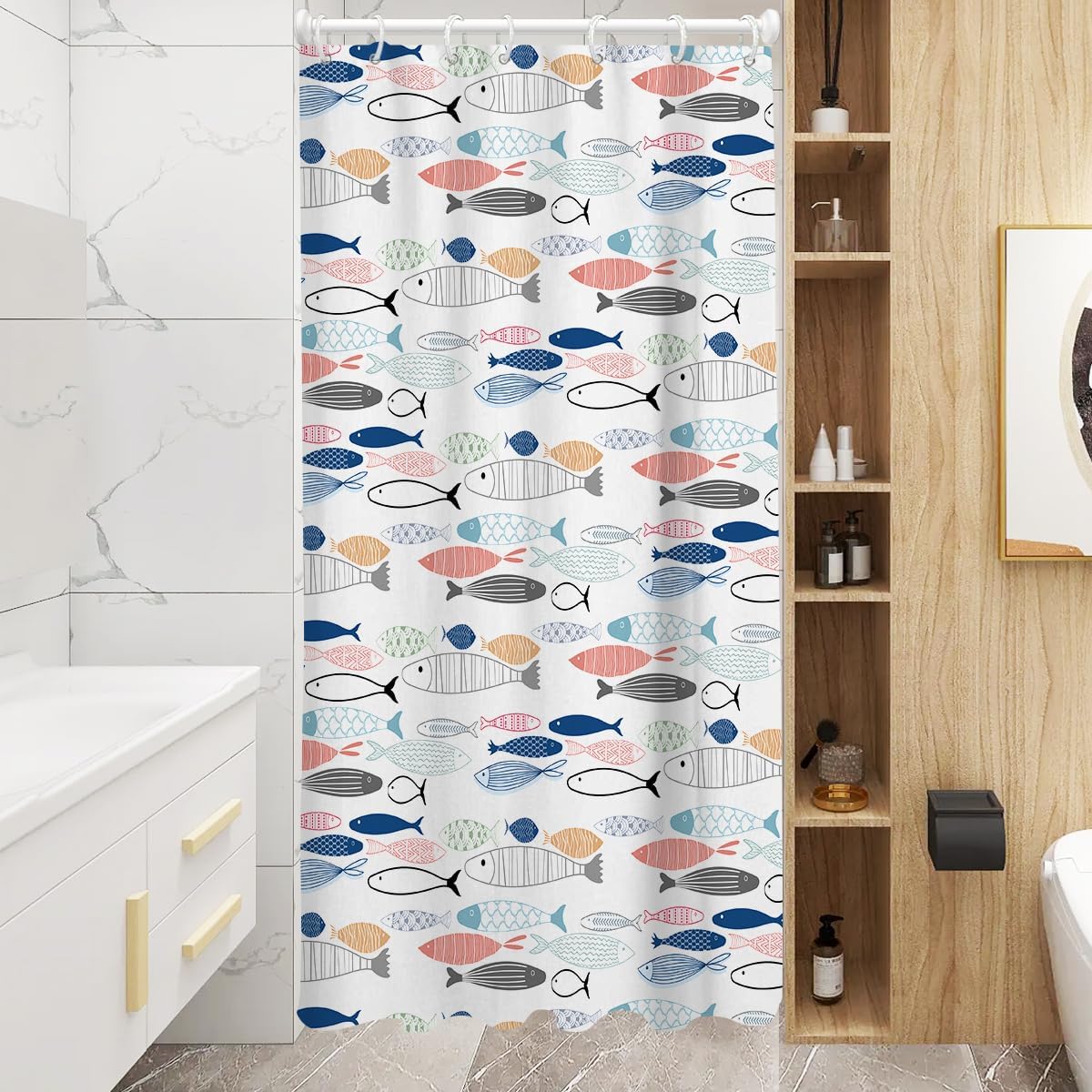 AAtter Colorful Fish Shower Curtain Set 36x72 1