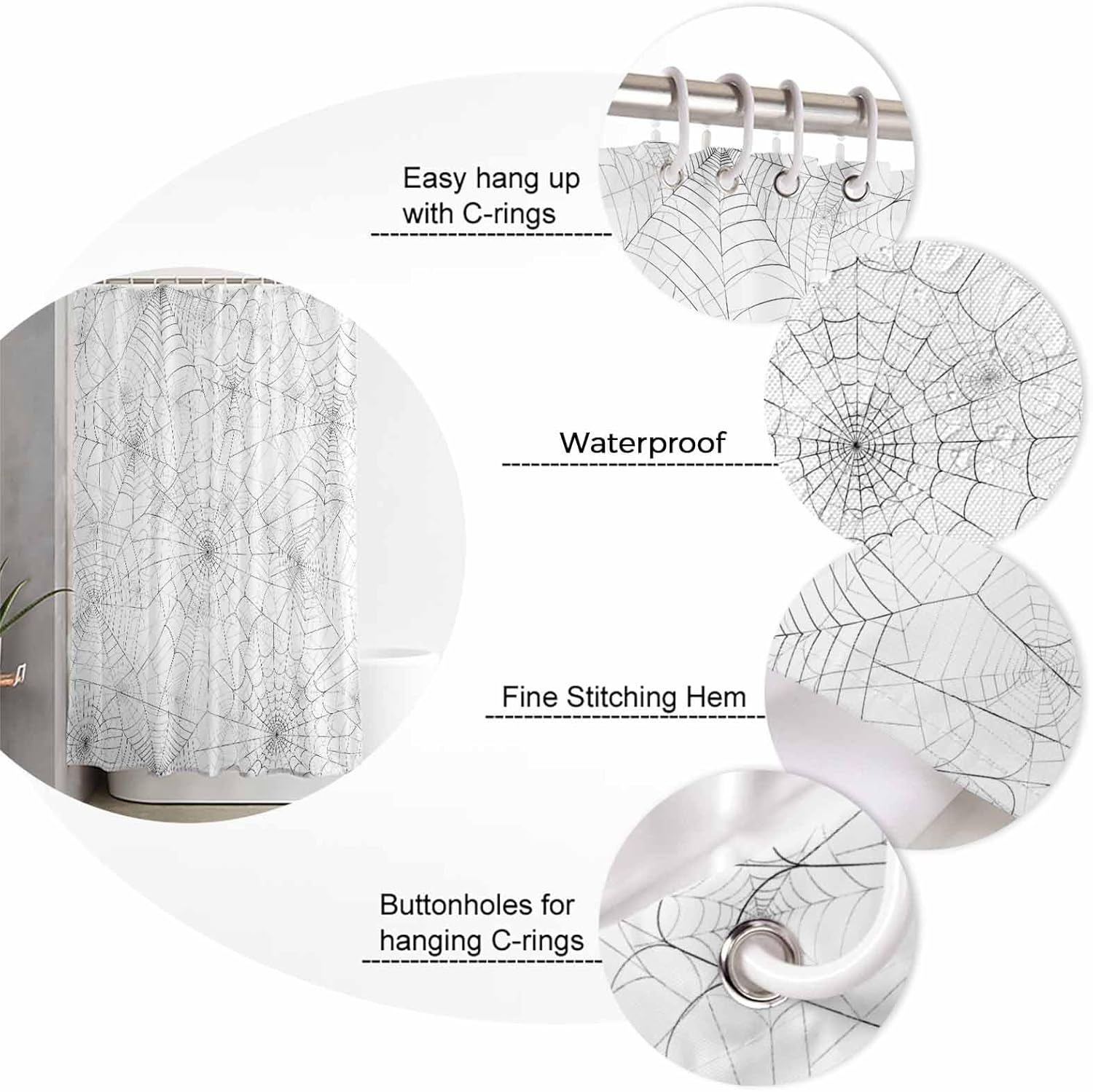 ZOE GARDEN Halloween Shower Curtain Set with Hook 72x84