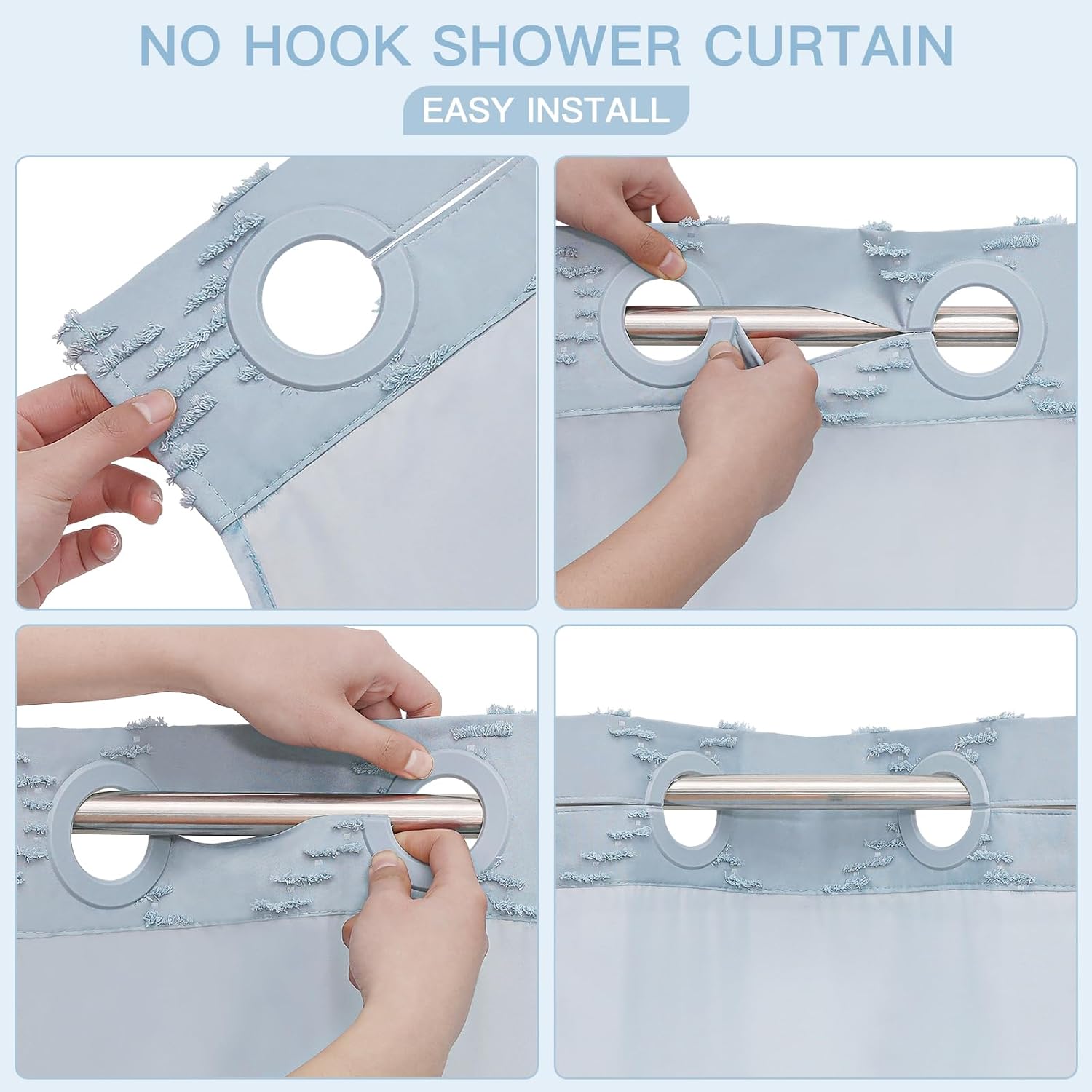 Boho FogBlue Woven Fabric Shower Curtain 72x74