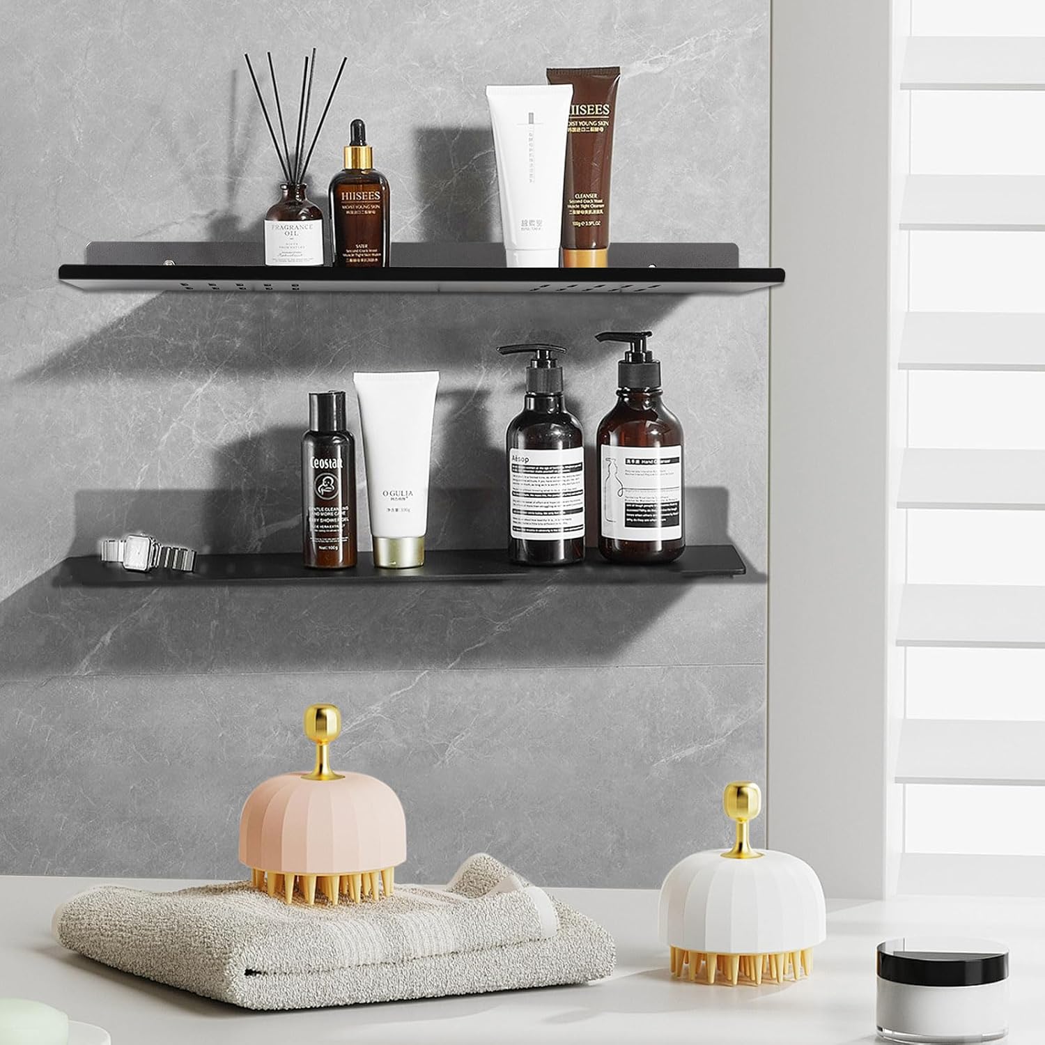 2 Pack Aluminum Shower Caddy with Self-Adhesive Mount