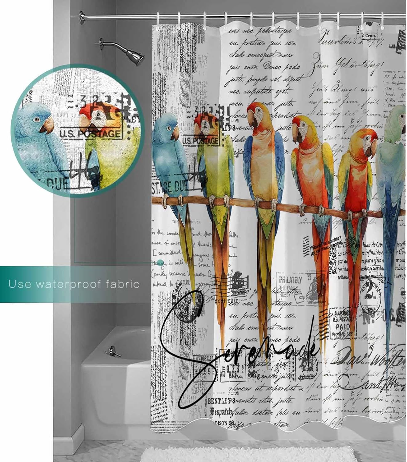 ZOE GARDEN Parrots Shower Curtain Set with Hooks 72x78