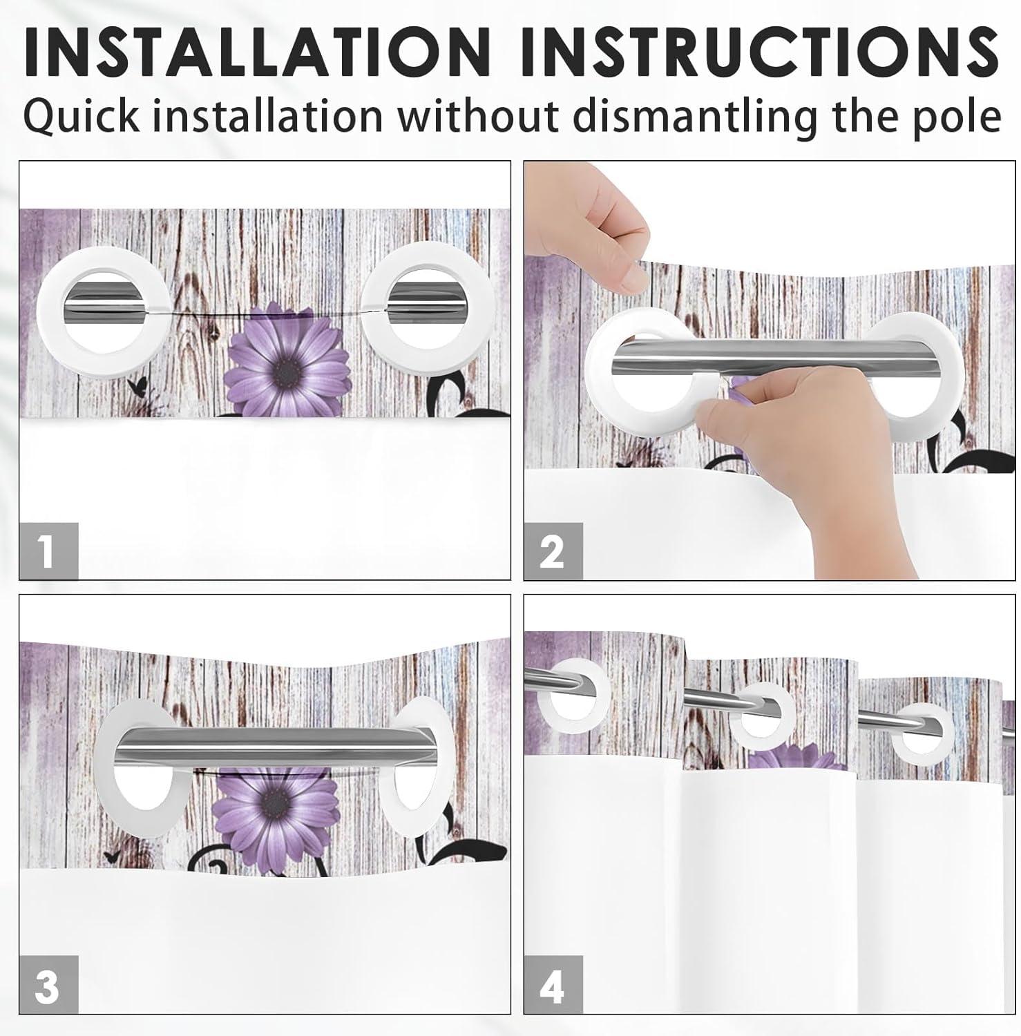 Nesphy Purple Flower Shower Curtain Set with Snap Lining 1