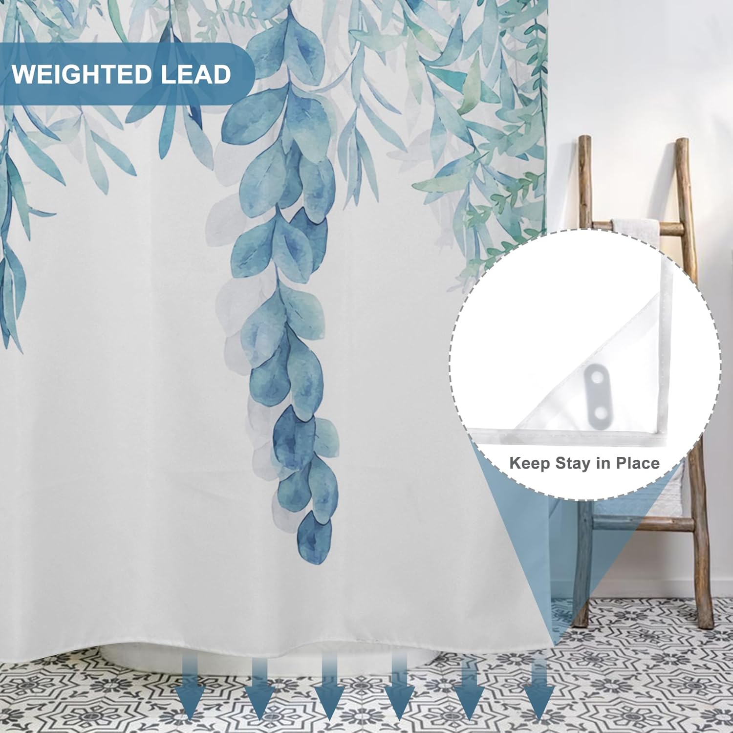 AWERT Double Layer Shower Curtain Set with Snap Liner Sage Green