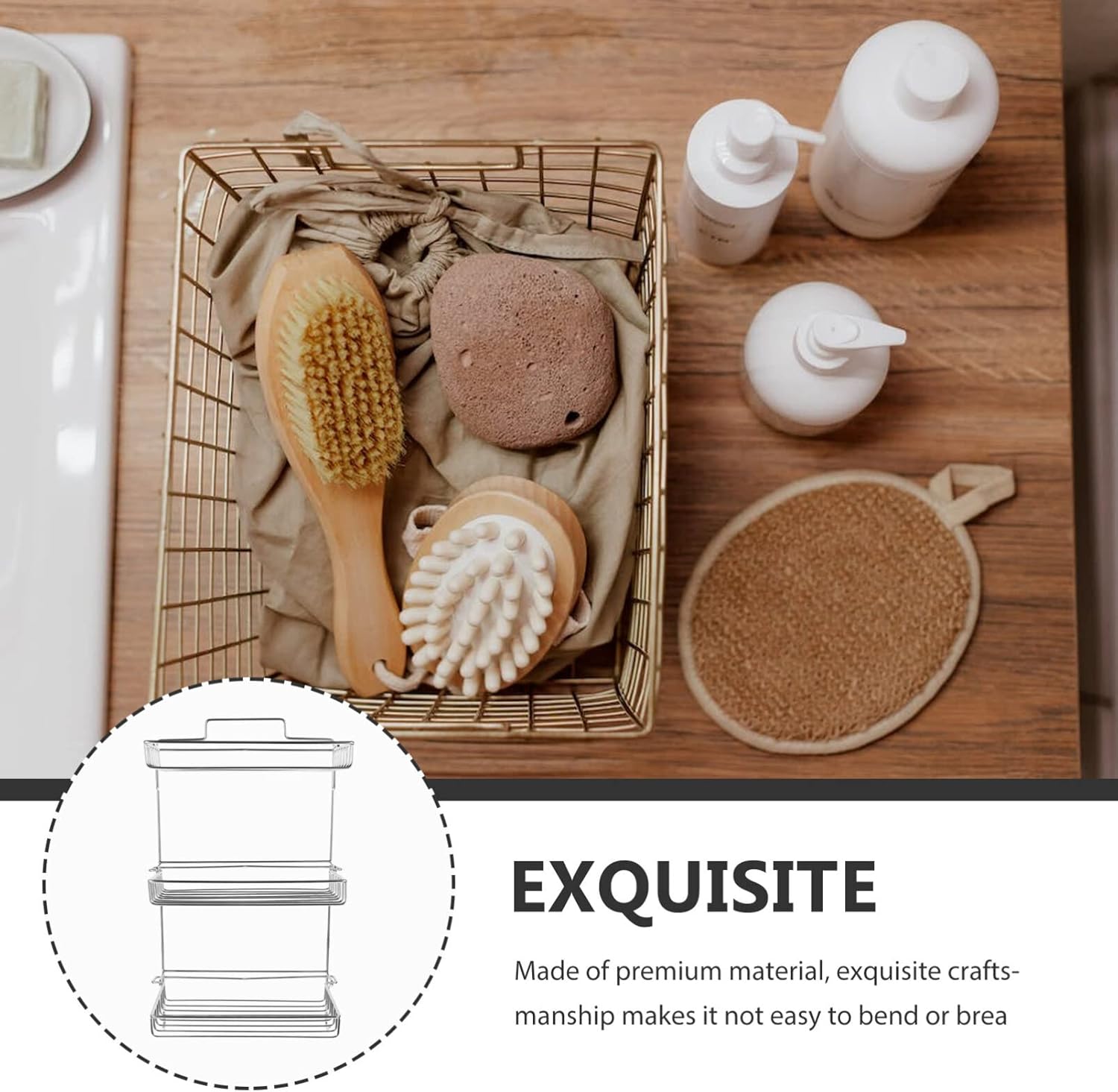 Cabilock Adhesive Wall Shower Rack with Smooth Edges