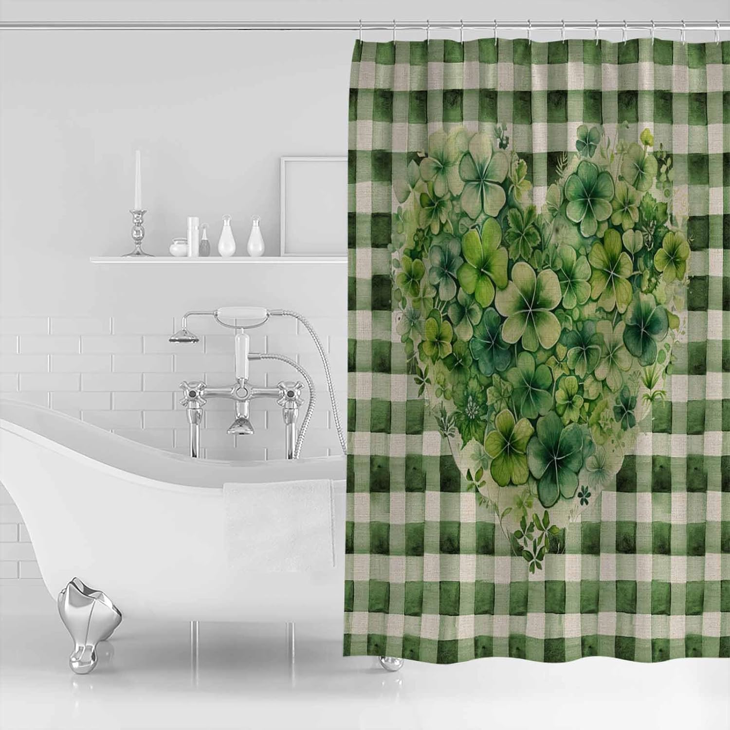 ZOE GARDEN Buffalo Plaid Love Shower Curtain Set 1