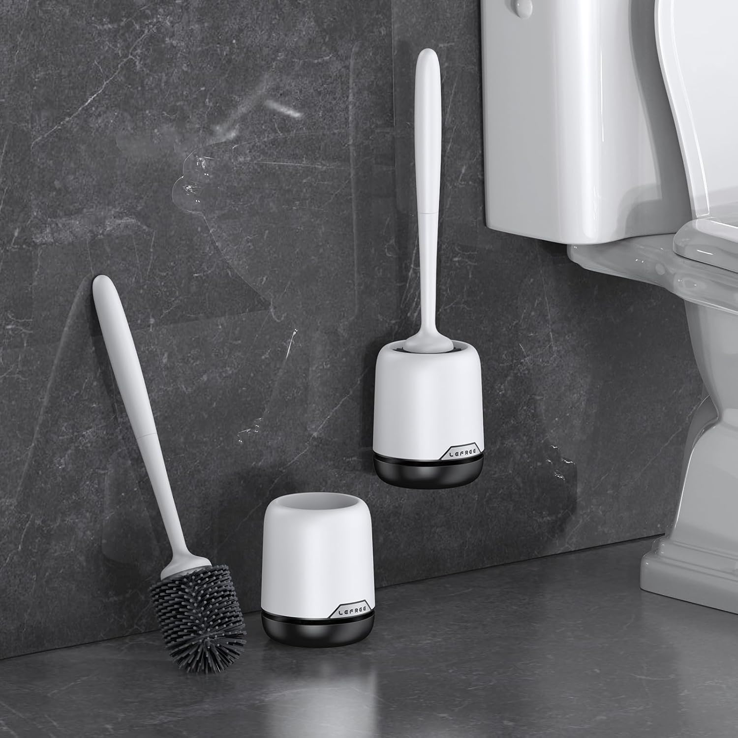 Lefree Toilet Brush Set with Ventilated Holder and Wall Mount Option