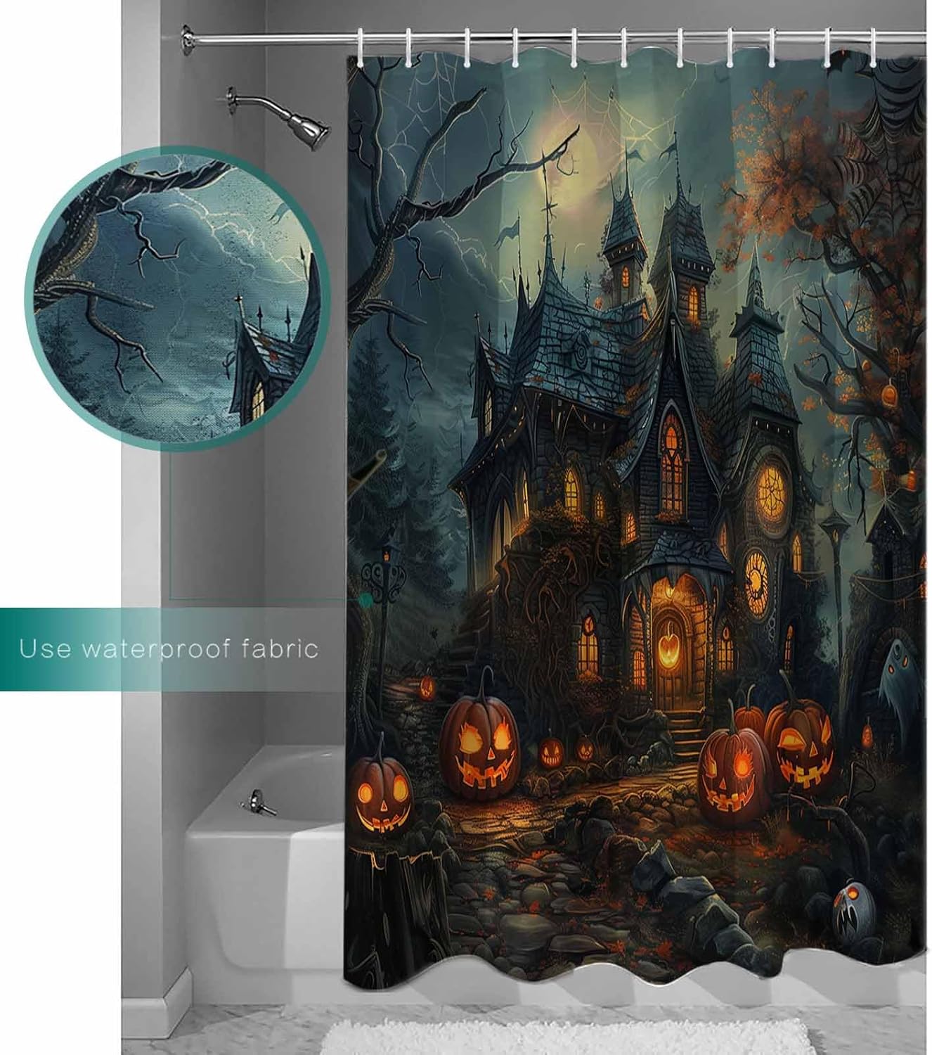 ZOE GARDEN Halloween Pumpkin Shower Curtain Set