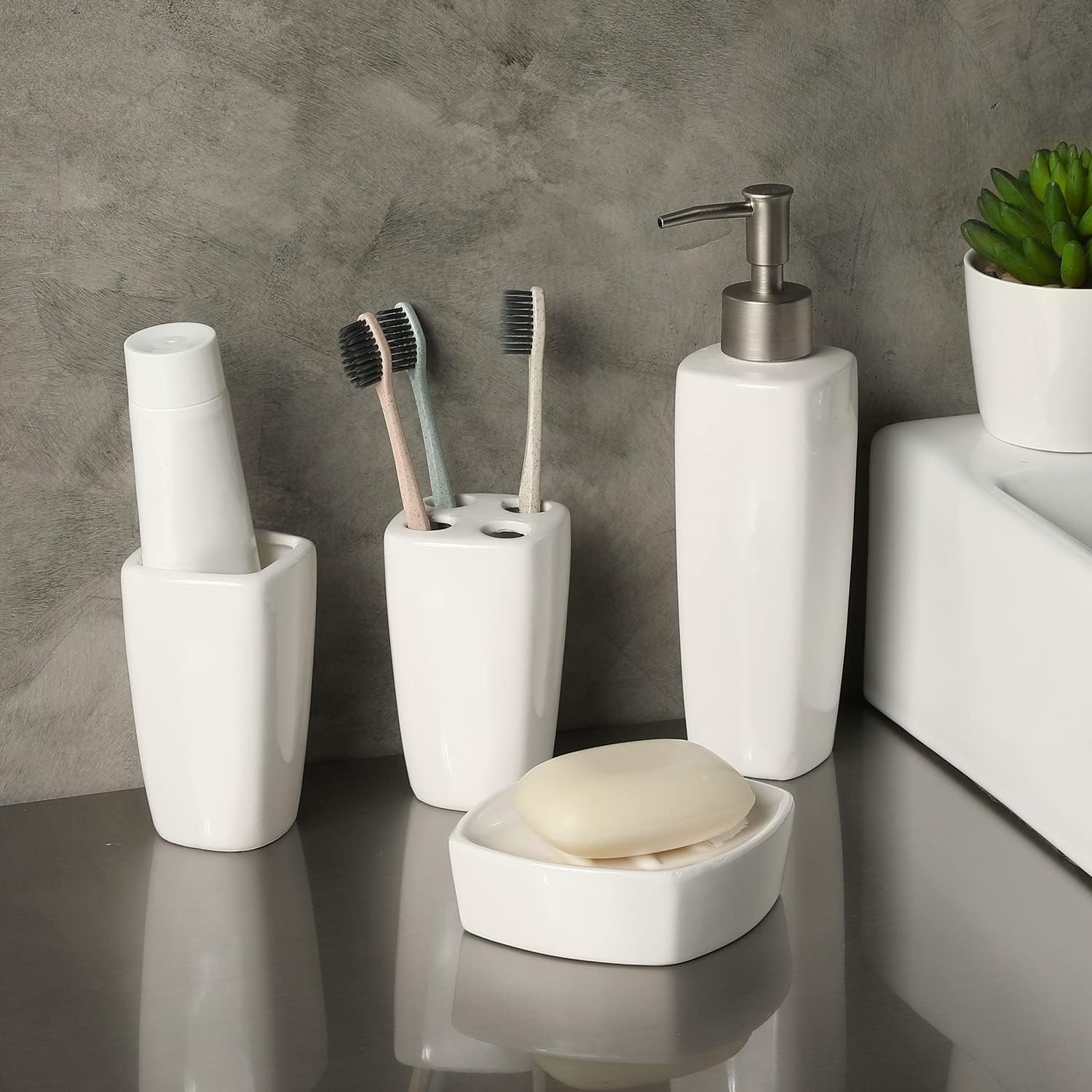 MyGift 4-Piece Ceramic Bathroom Accessory Set