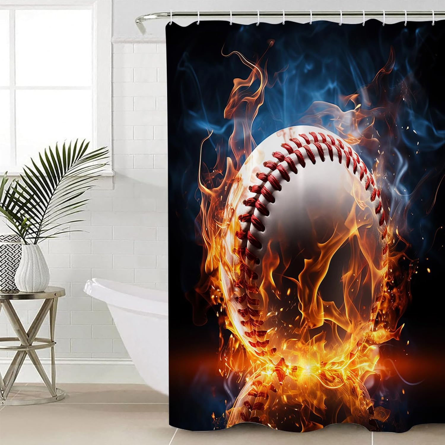ZOE GARDEN Baseball Shower Curtain Set with Hooks 72x78