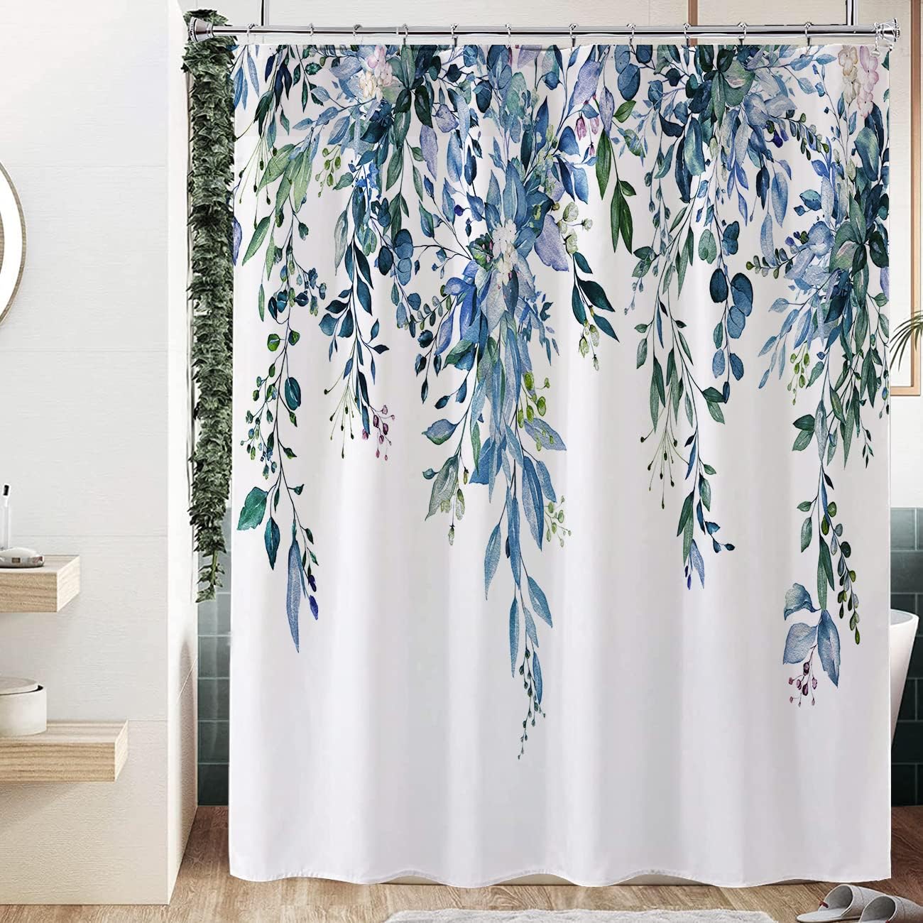 Extra Long Eucalyptus Leaves Shower Curtain 72x84 Inch
