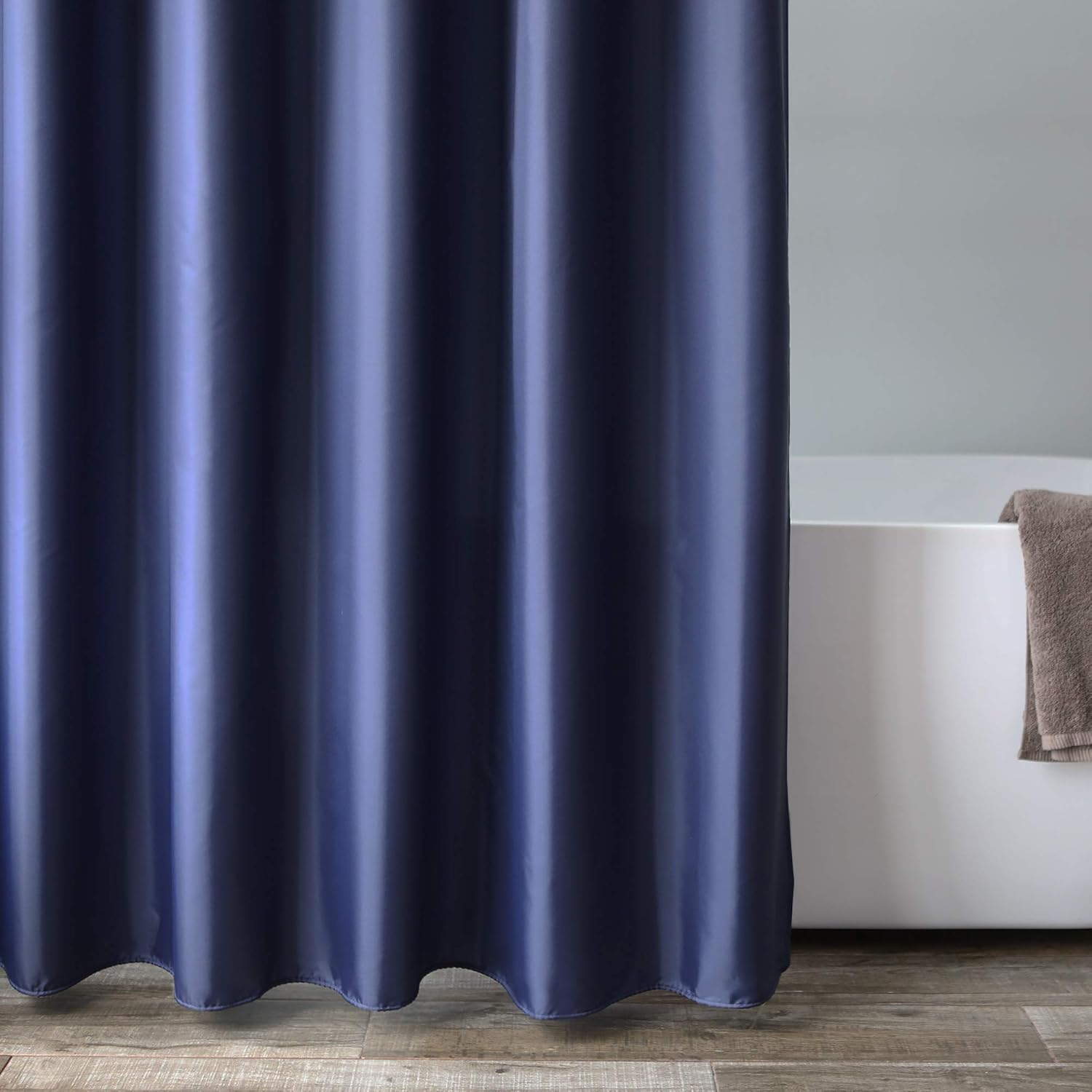 AooHome 72x66 Inch Navy Blue Shower Curtain Liner with Hooks and Weighted Hem