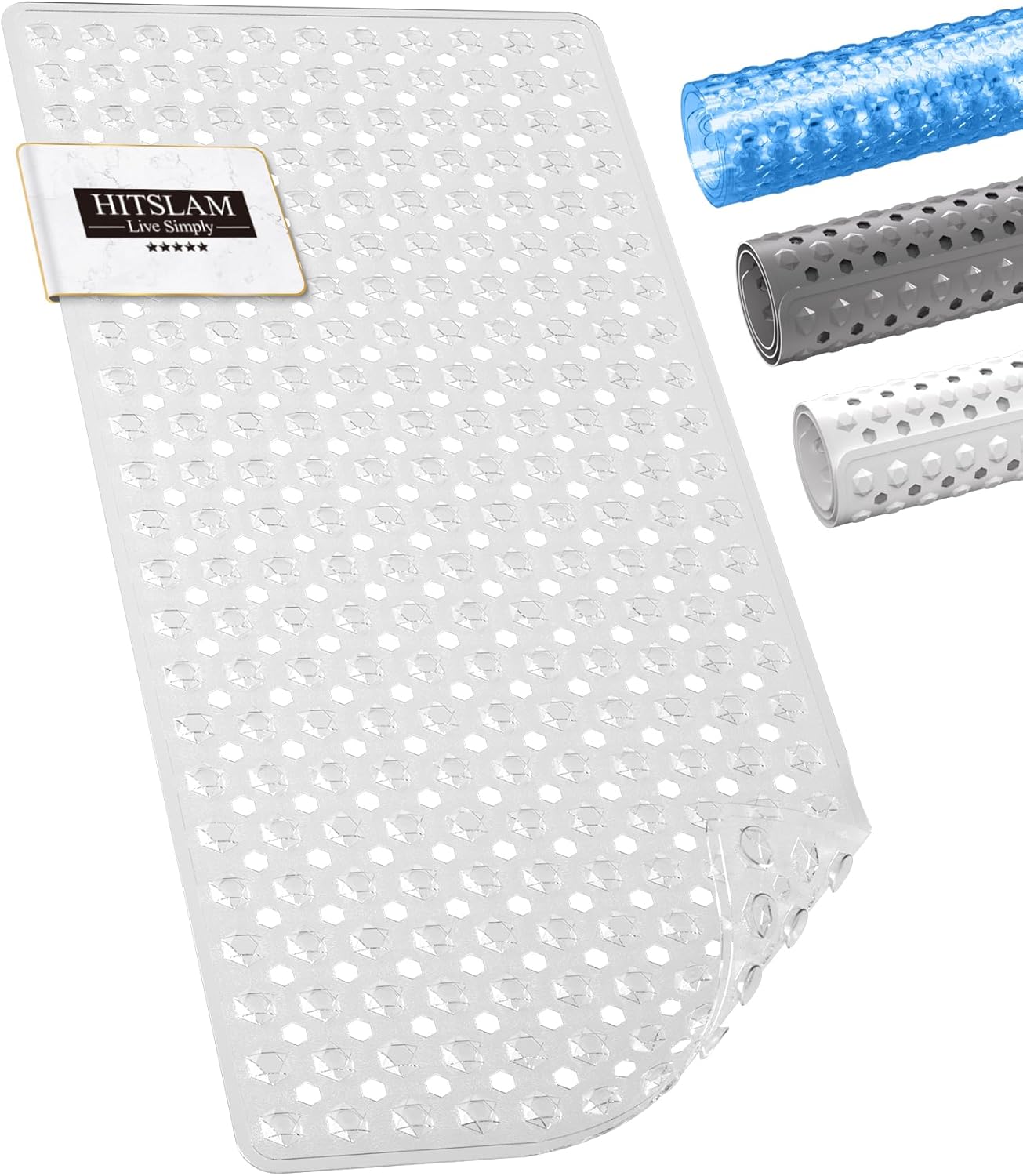 HITSLAM Non-Slip Bathtub Mat with Suction Cups 35x16 Inch