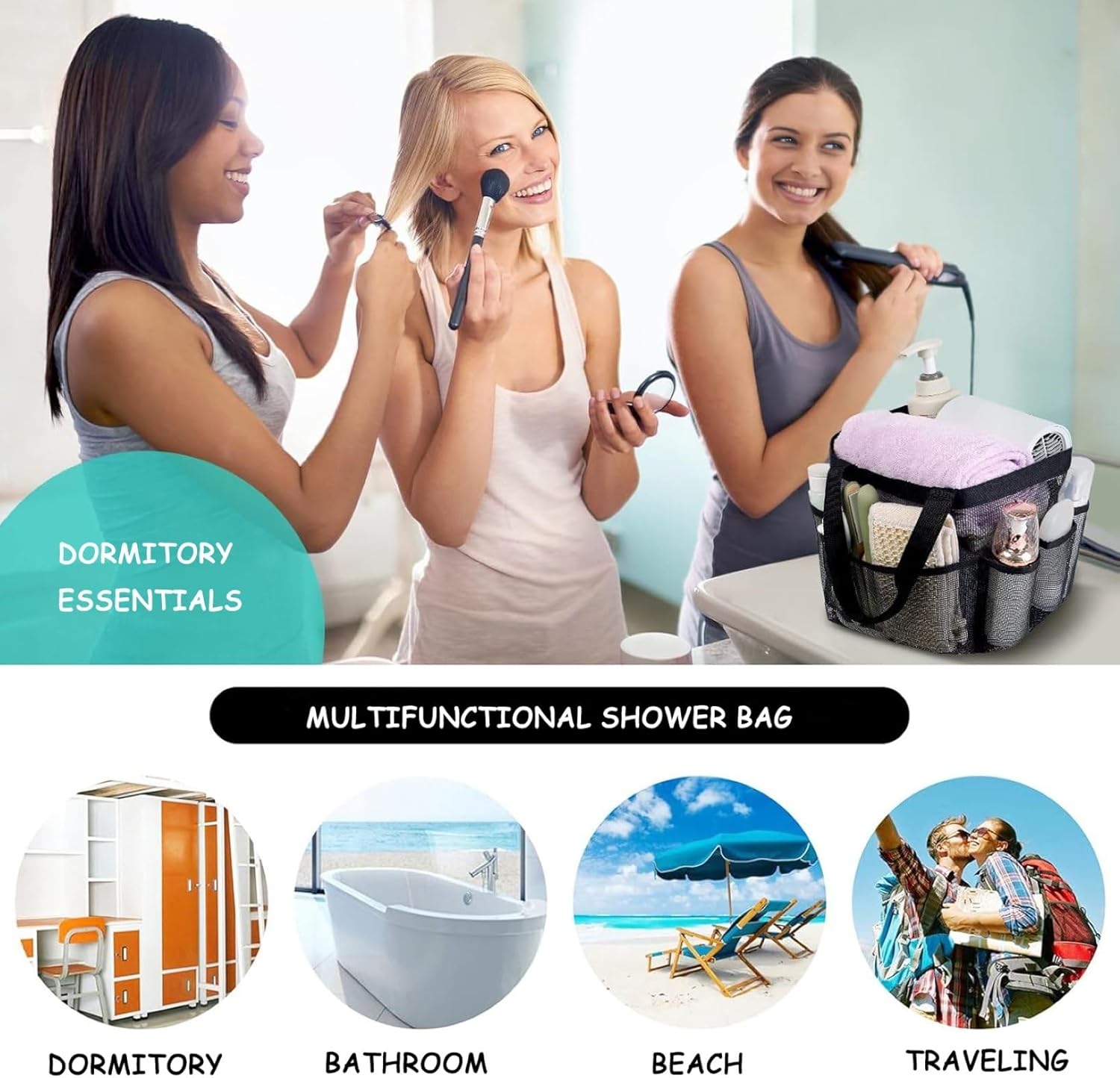 TQQEPOOL Mesh Shower Caddy with 7 Pockets
