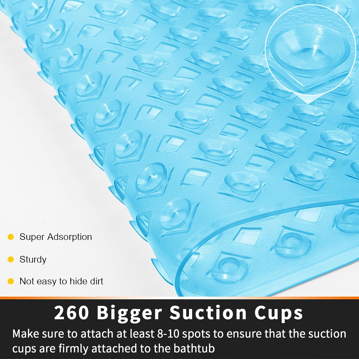 Non-Slip Bathtub Mat with Suction Cups and Drain Holes