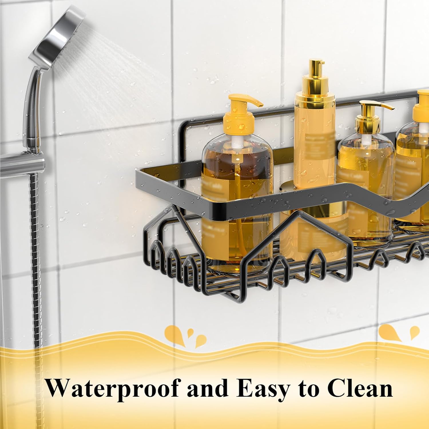 Wall Mounted Shower Caddy Organizer 3 Pcs No Drilling Black L
